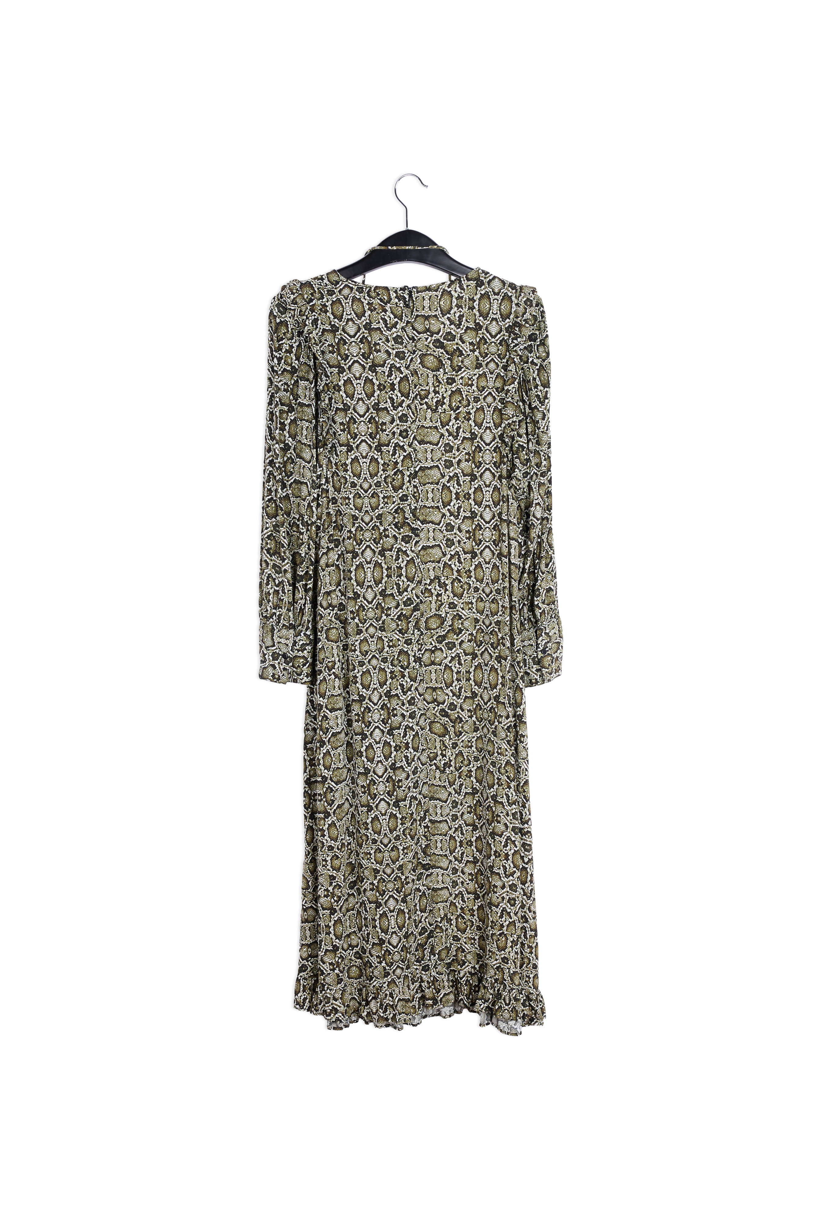 Kakigroene midi-jurk met slangenprint RE—SSENTIEL | Essentiel second hand