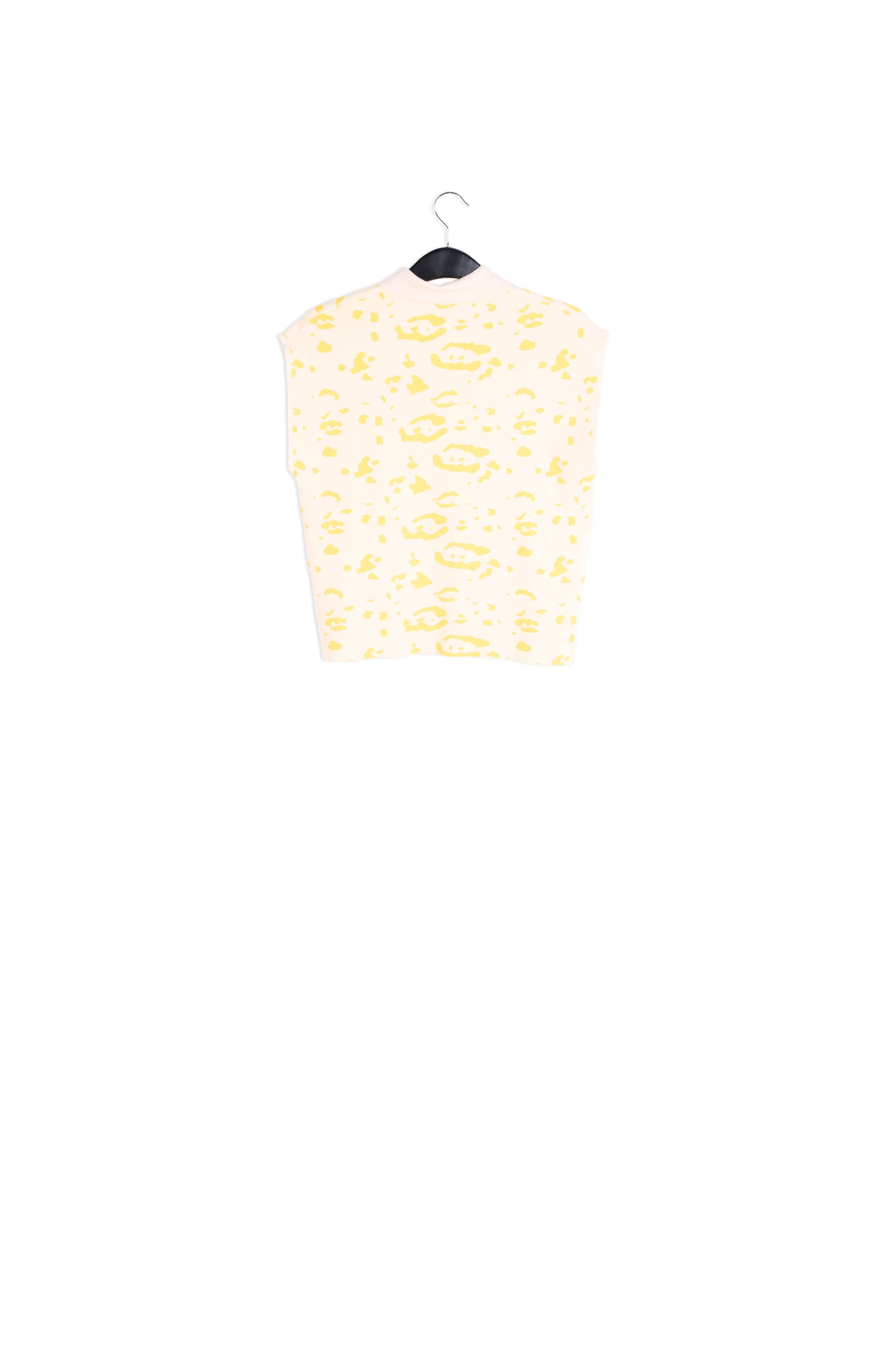 Off white and yellow knitted polo top with leopard print RE—SSENTIEL | Essentiel second hand