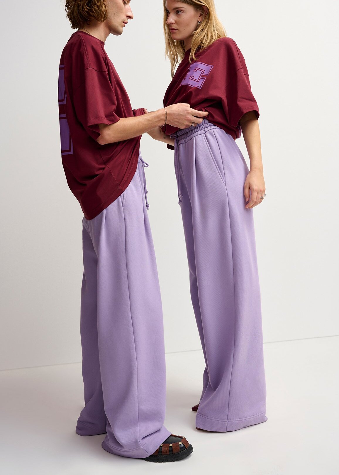 Lilac wide-leg cotton-jersey sweatpants RE—SSENTIEL | Essentiel second hand