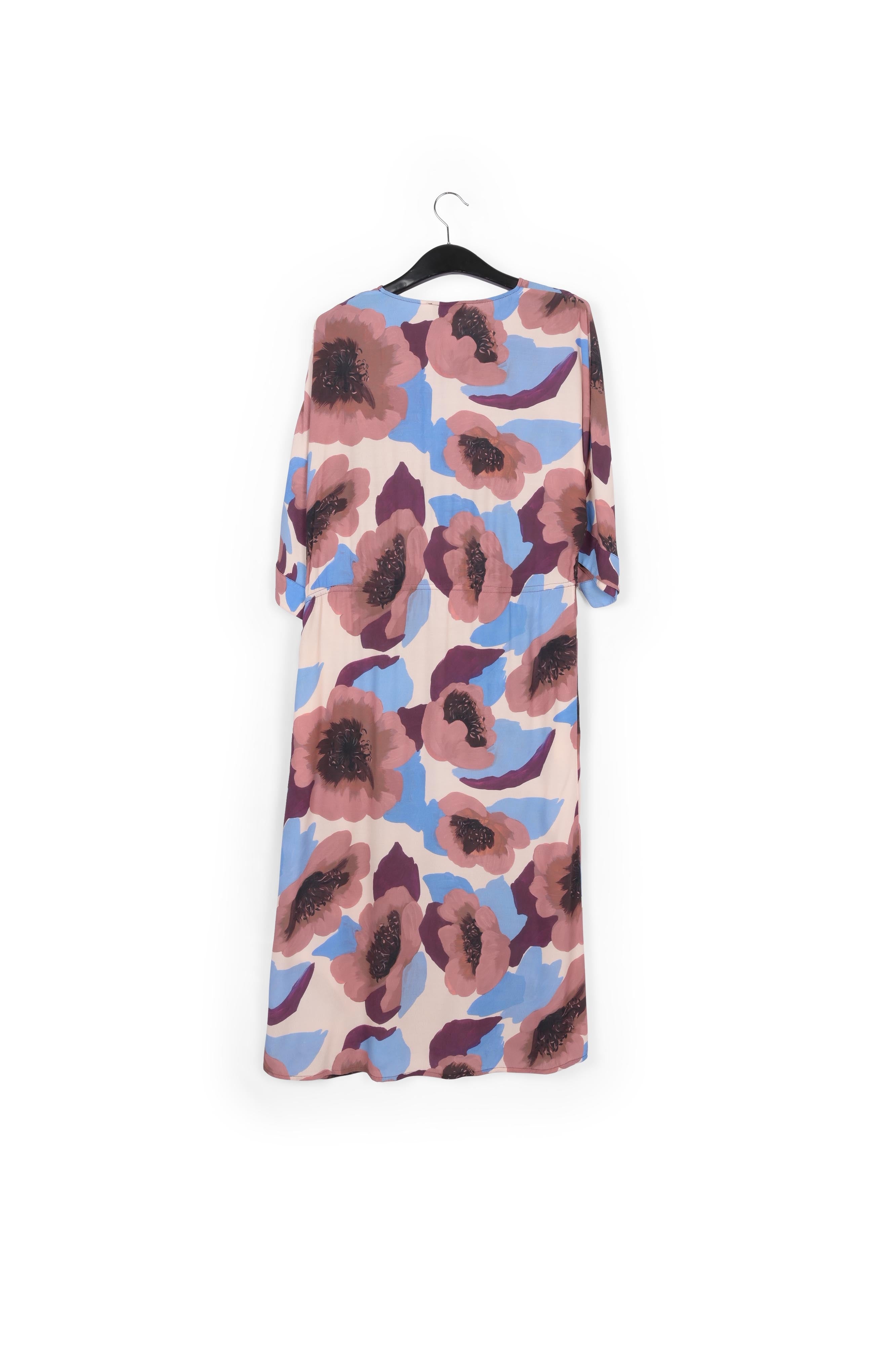 Mauve, burgundy and blue midi-length dress with floral print RE—SSENTIEL | Essentiel second hand