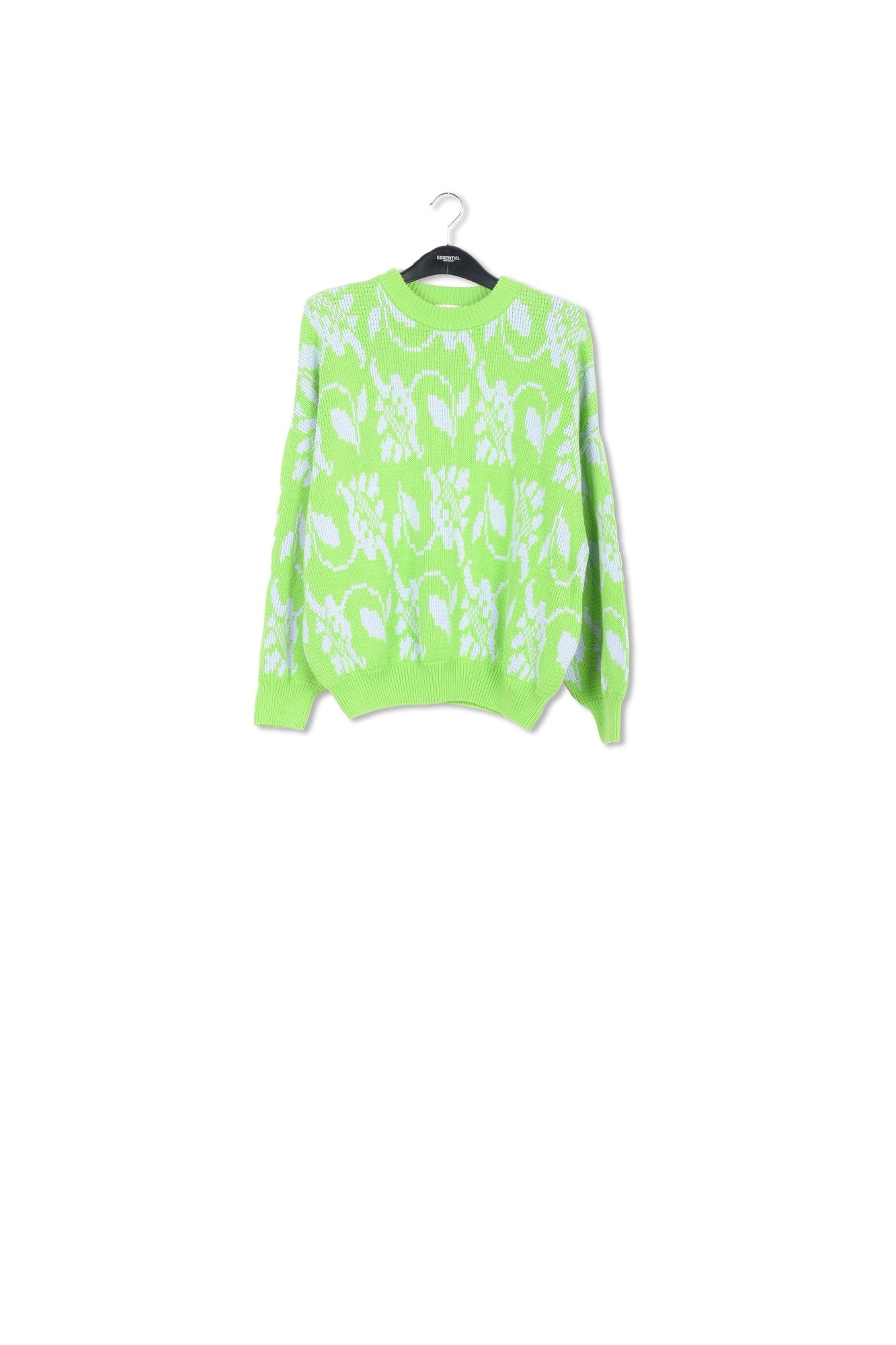 Green and light blue floral-jacquard knit sweater RE—SSENTIEL | Essentiel second hand