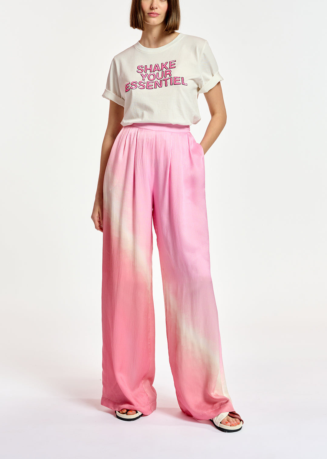 Light pink wide-leg tie-dye pants RE—SSENTIEL | Essentiel second hand