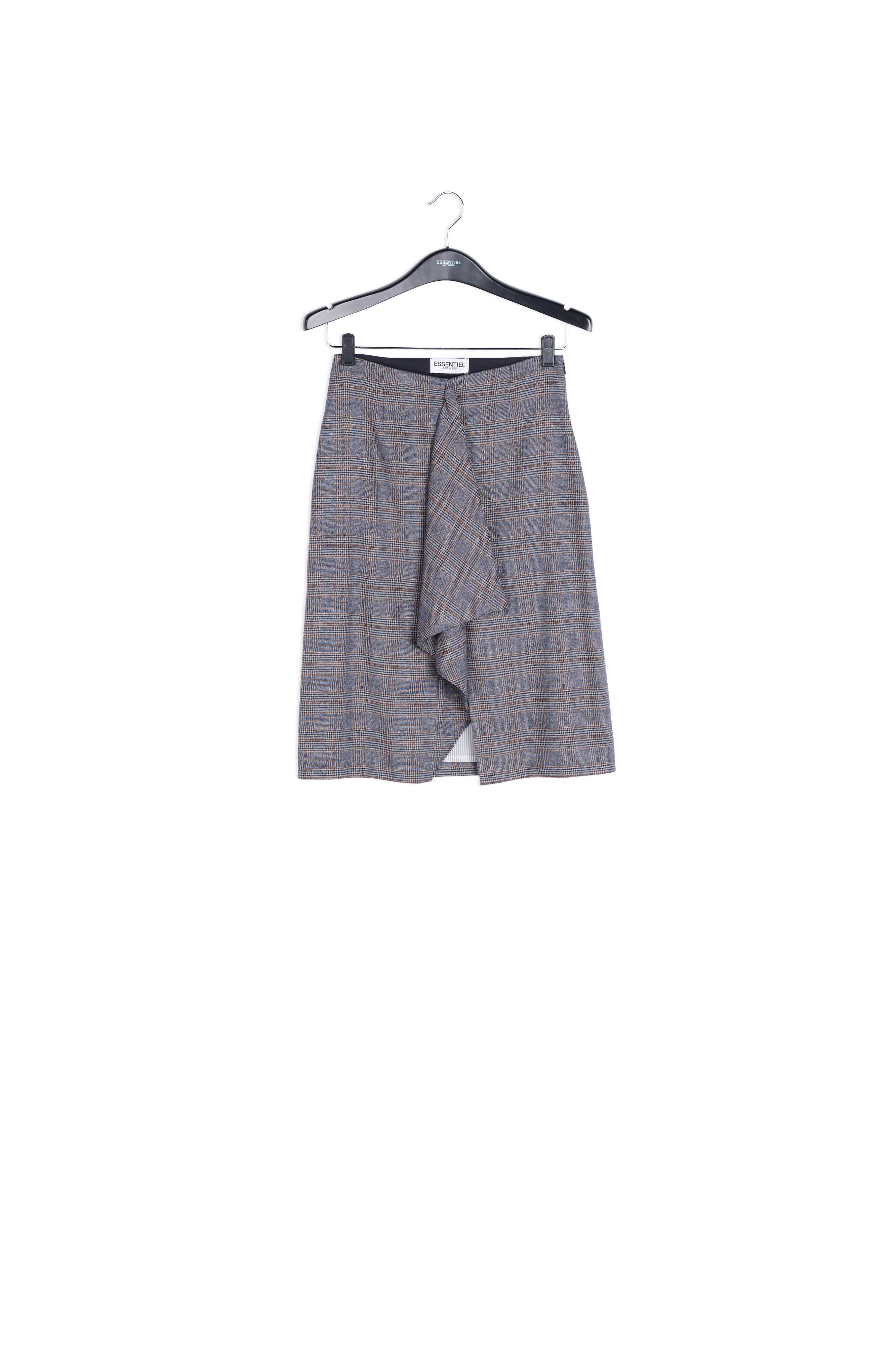 Jupe grise à carreaux avec fente volantée RE—SSENTIEL | Essentiel second hand