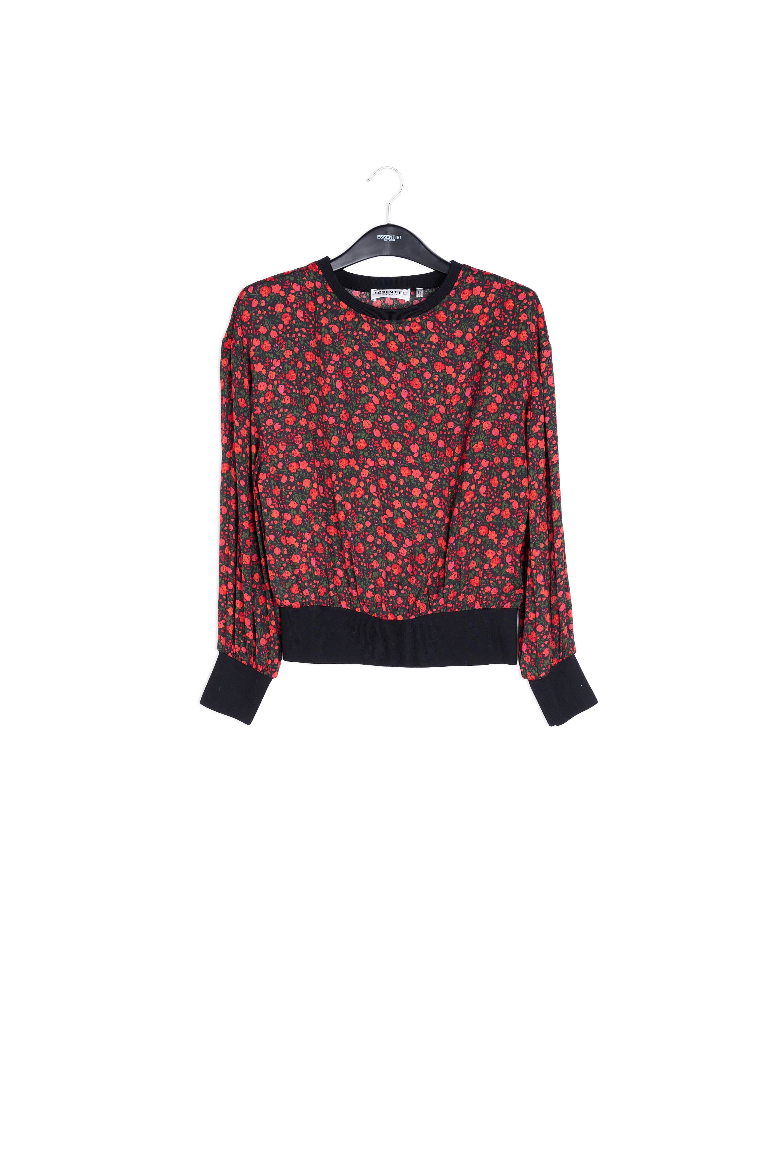 Black and red print top with contrast ribs RE—SSENTIEL | Essentiel second hand