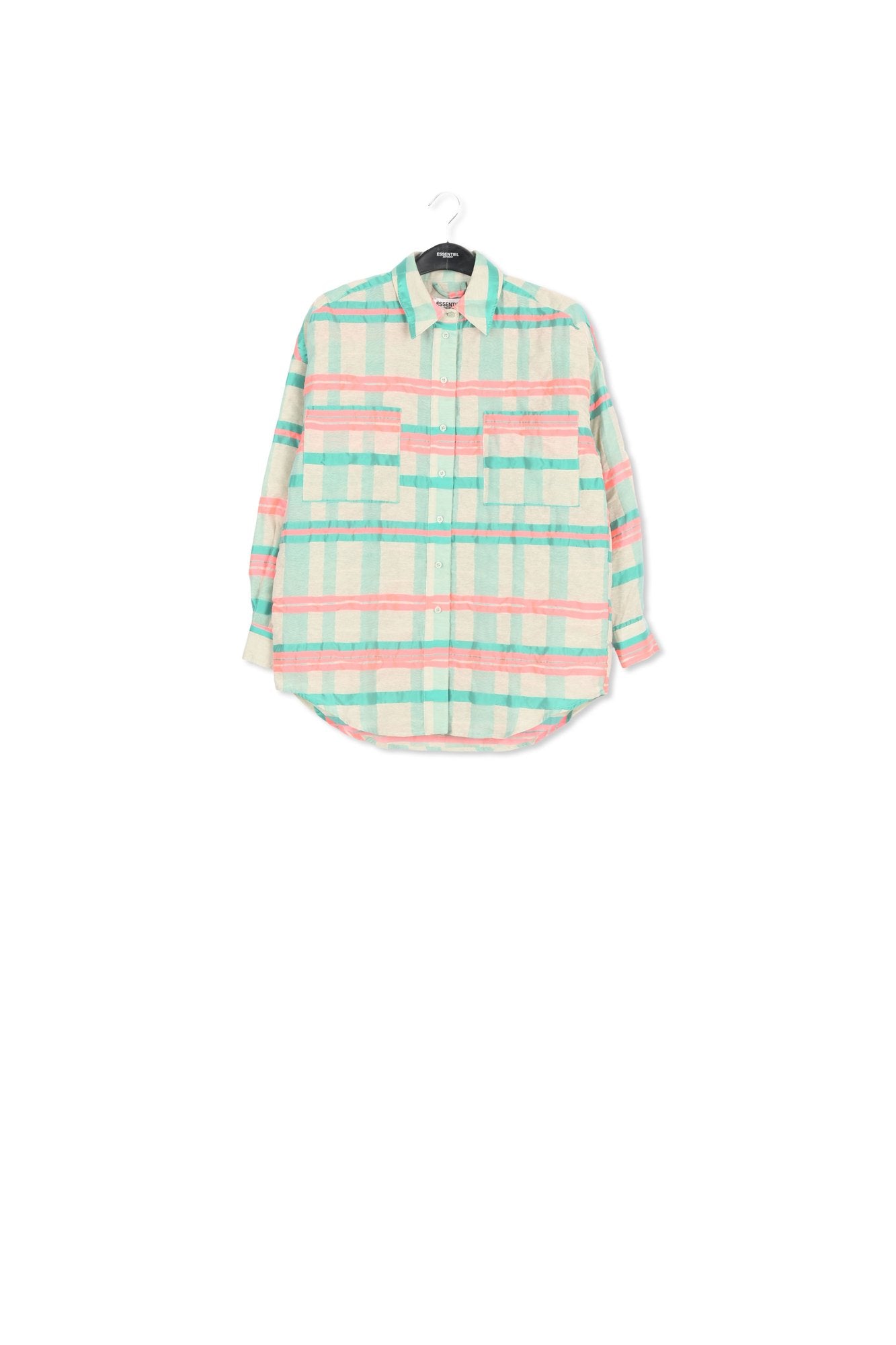 Peach, orange and blue oversized shirt with check motif RE—SSENTIEL | Essentiel second hand