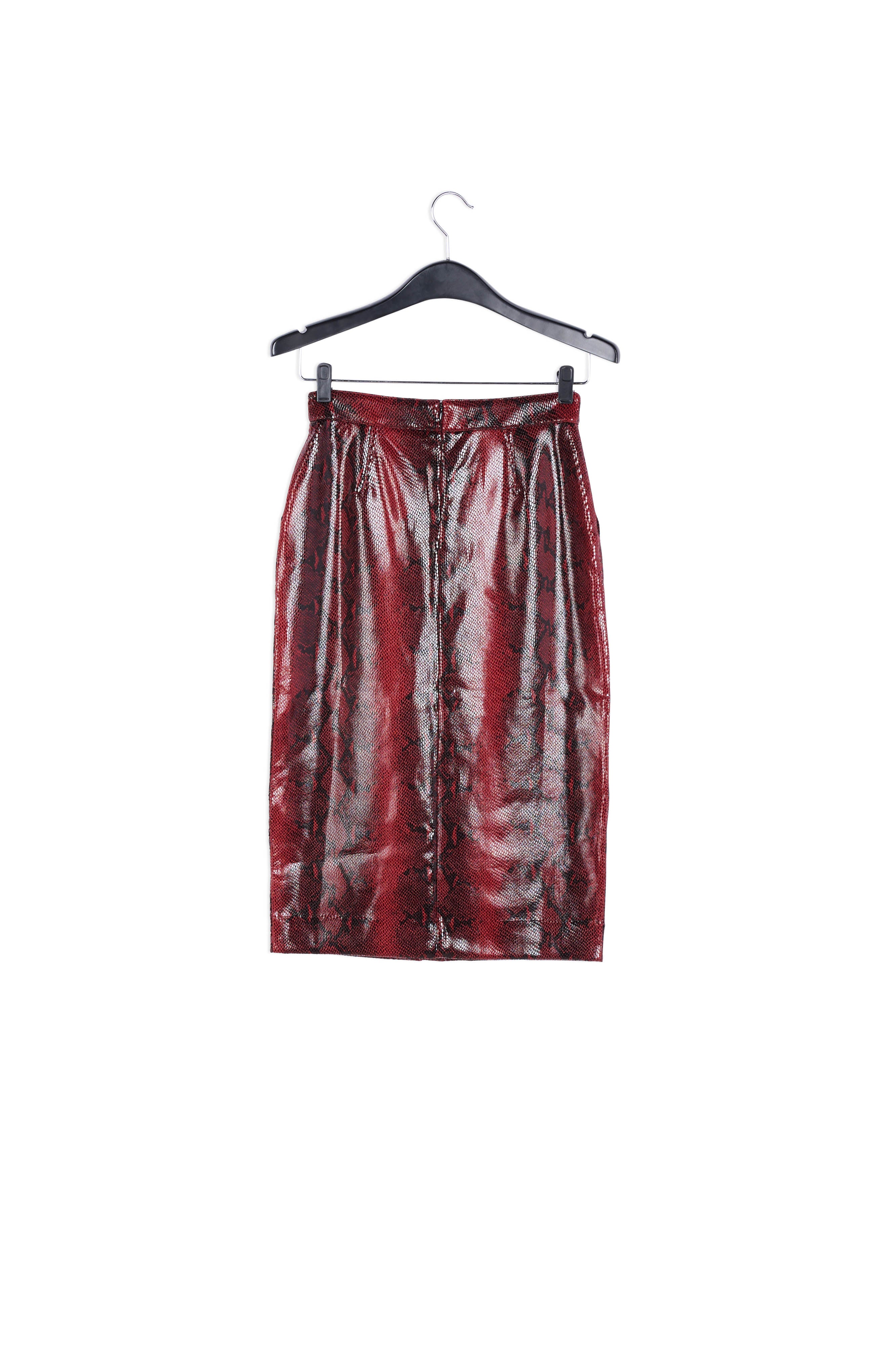 Jupe midi à imprimé serpent rouge et noir lustré RE—SSENTIEL | Essentiel second hand