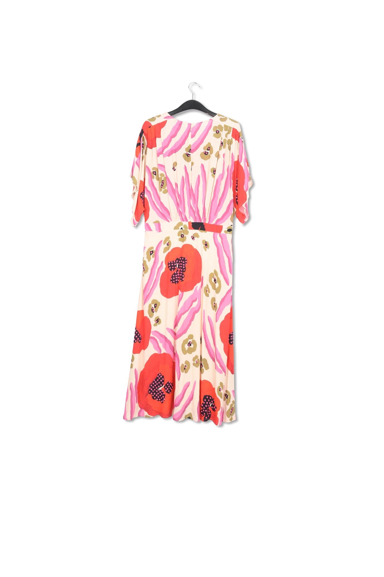 Ecru, red and pink abstract print midi-length dress RE—SSENTIEL | Essentiel second hand