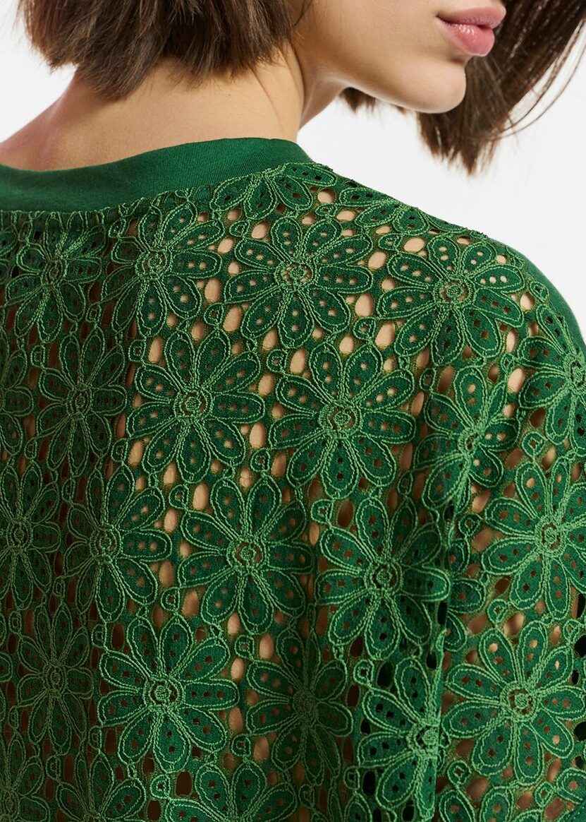 Dark green T-shirt with lace back panel RE—SSENTIEL | Essentiel second hand