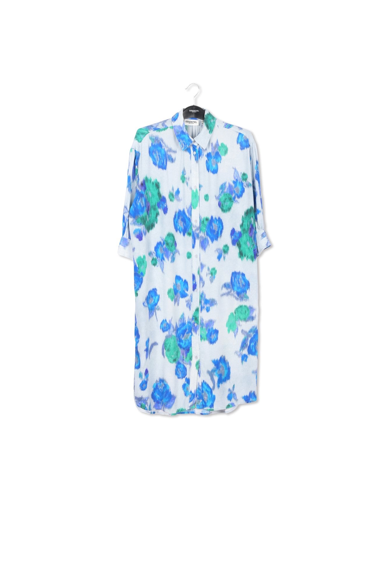 Light blue, blue and green floral-print shirt dress RE—SSENTIEL | Essentiel second hand