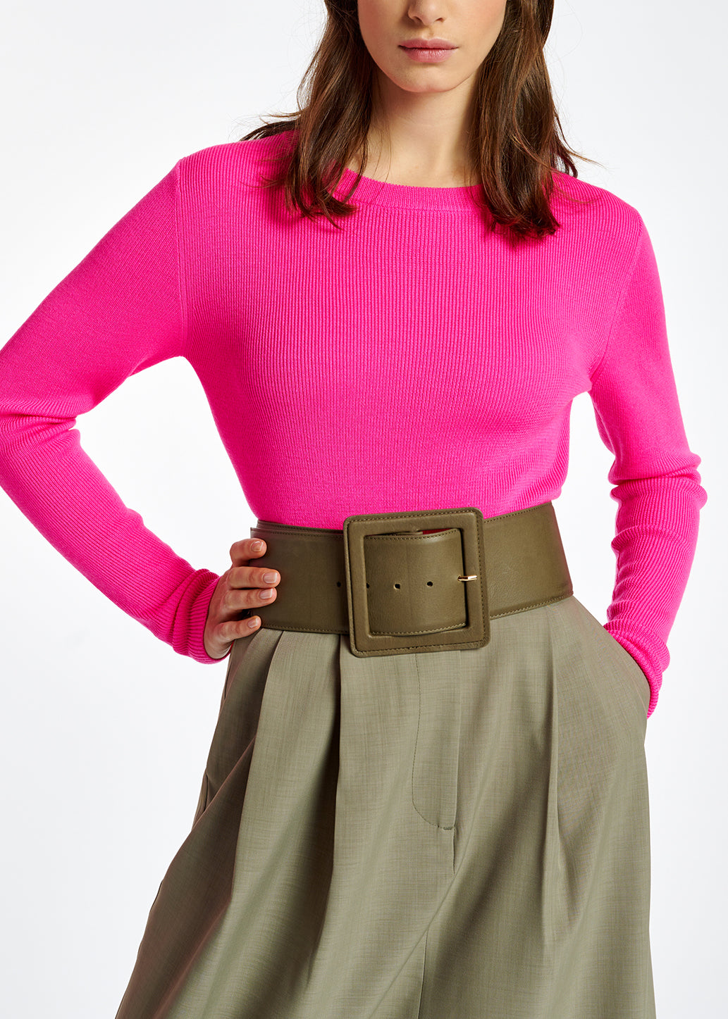 Neonroze ribgebreide trui RE—SSENTIEL | Essentiel second hand