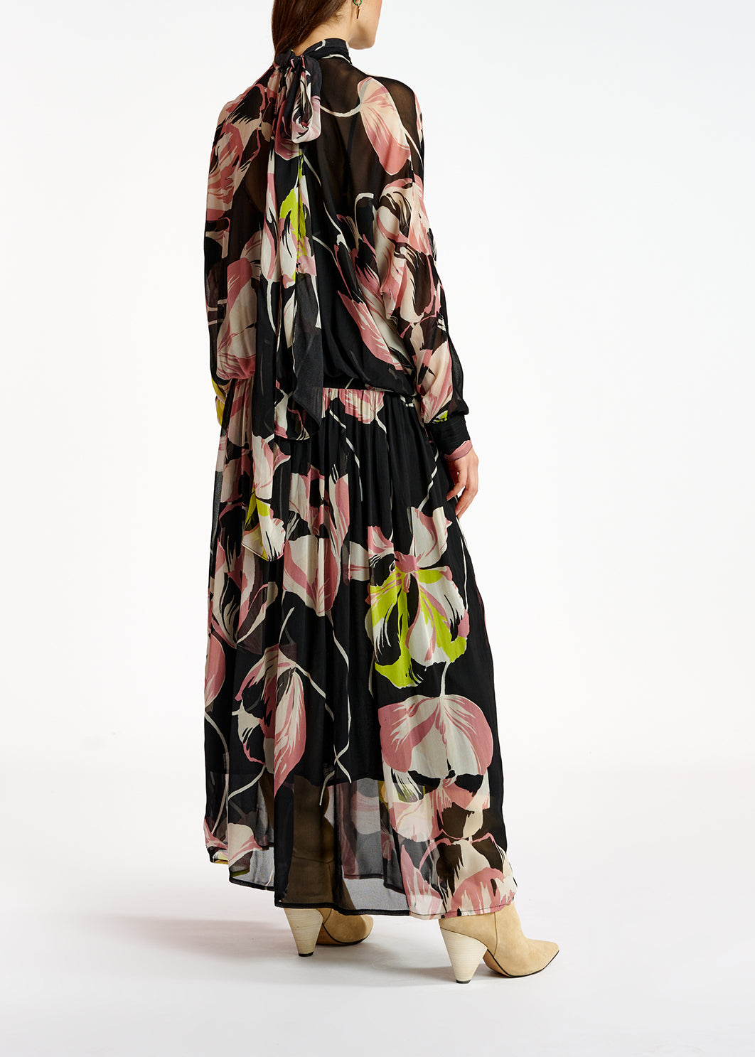 Black floral-print voluminous maxi dress RE—SSENTIEL | Essentiel second hand