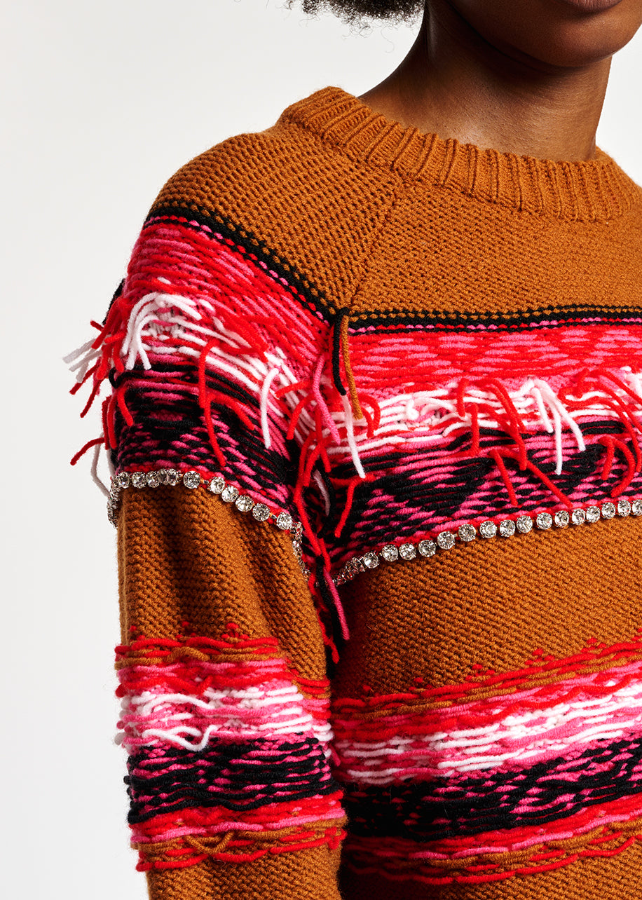 Pull à l'envers camel, rouge et blanc RE—SSENTIEL | Essentiel second hand