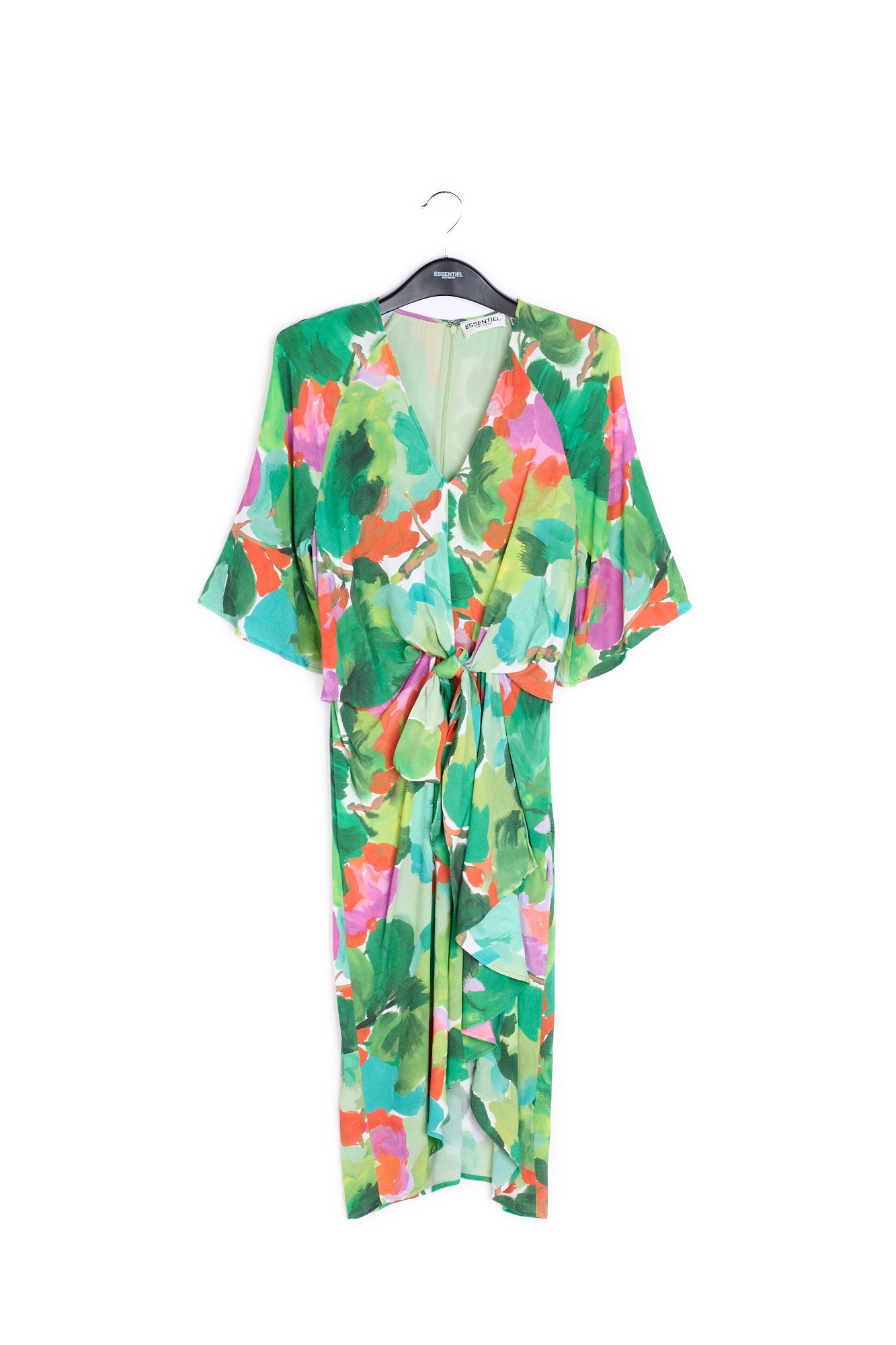 Green, lilac and orange watercolor-print midi dress RE—SSENTIEL | Essentiel second hand