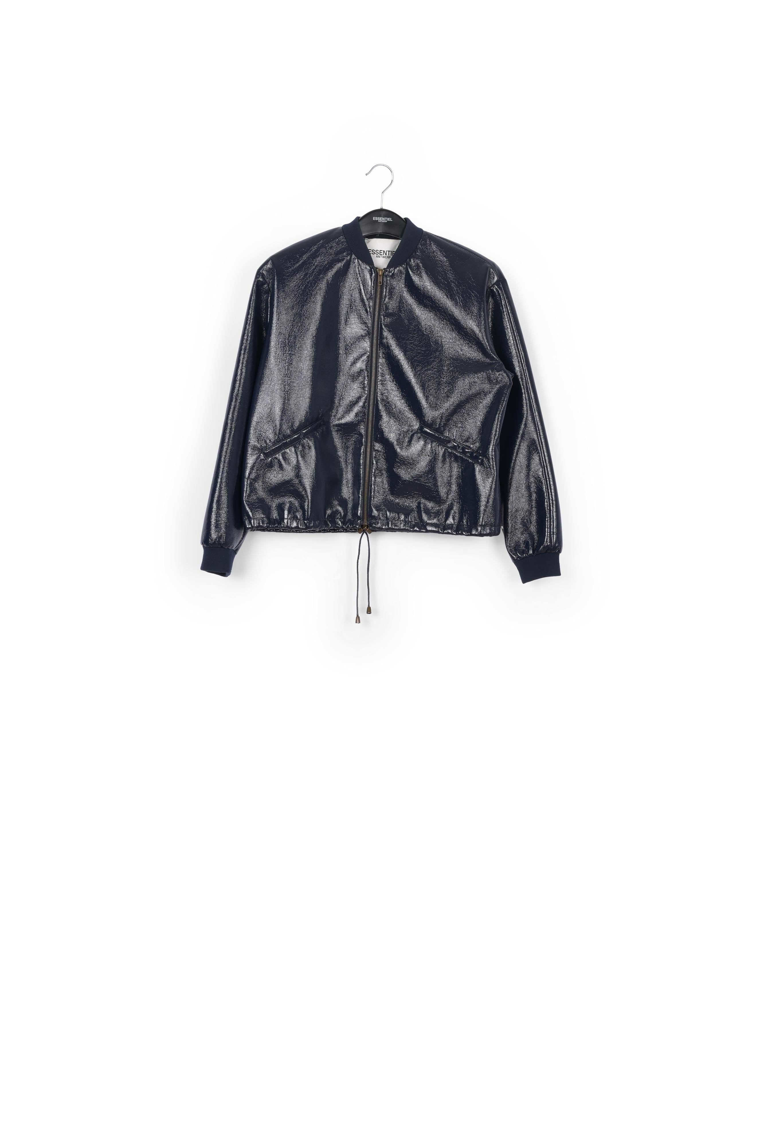 Dark blue faux patent-leather bomber jacket RE—SSENTIEL | Essentiel second hand