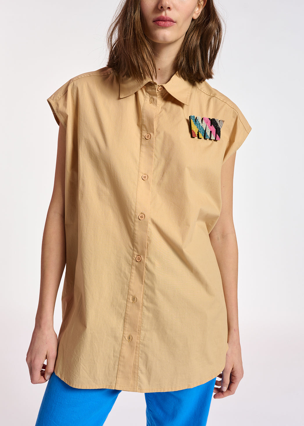 Beige sleeveless cotton shirt RE—SSENTIEL | Essentiel second hand