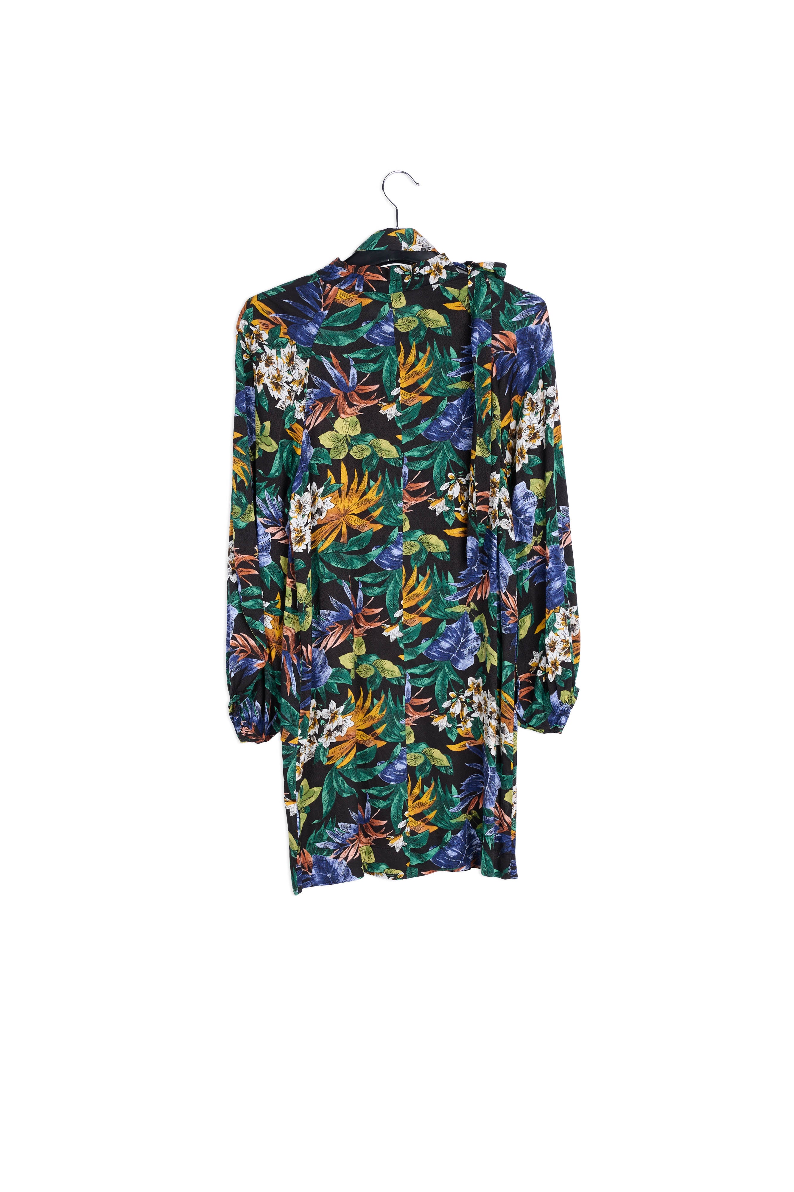 Black floral-print mini dress with pussy-bow RE—SSENTIEL | Essentiel second hand