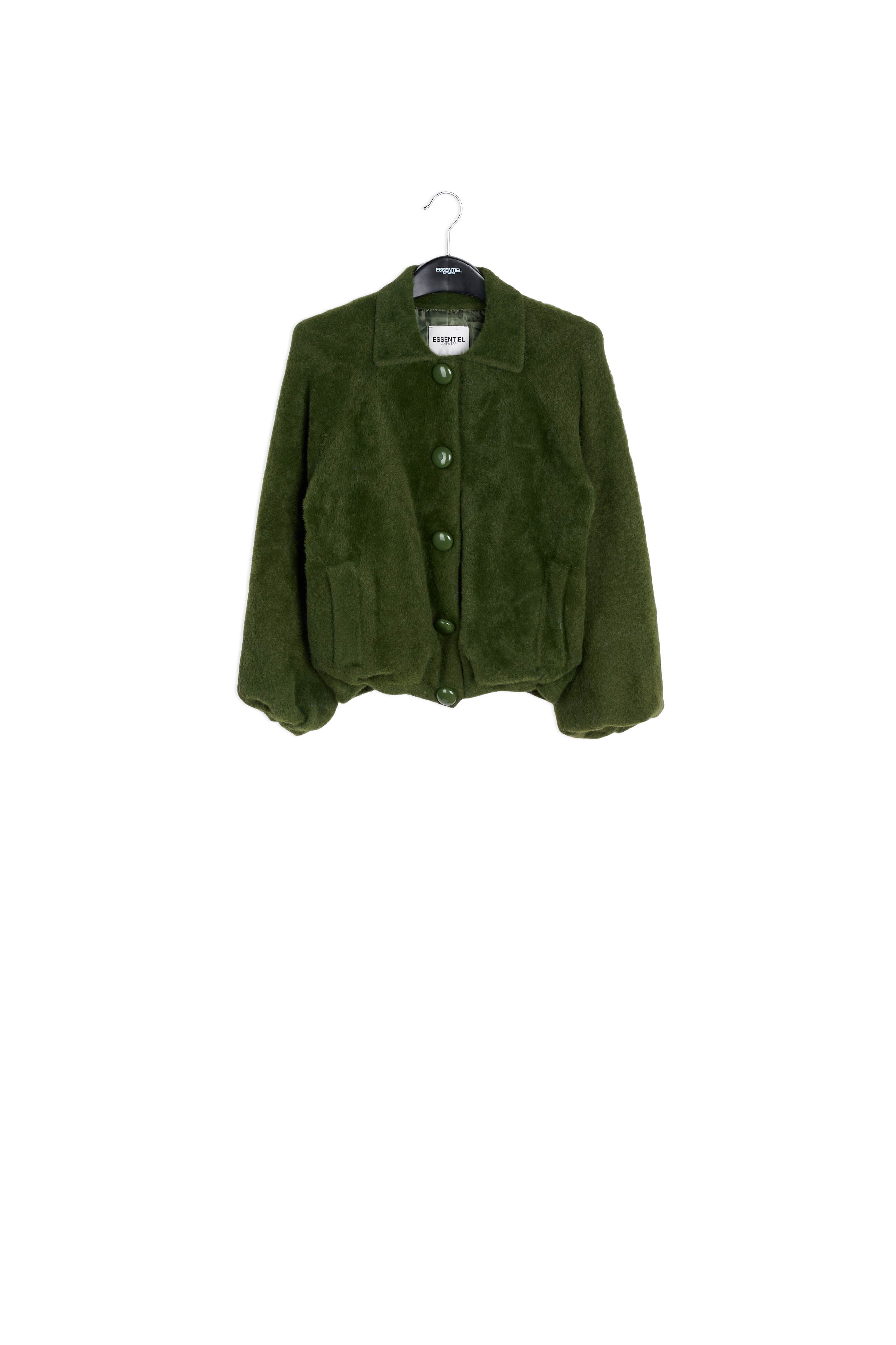 Pine green knitted short jacket RE—SSENTIEL | Essentiel second hand