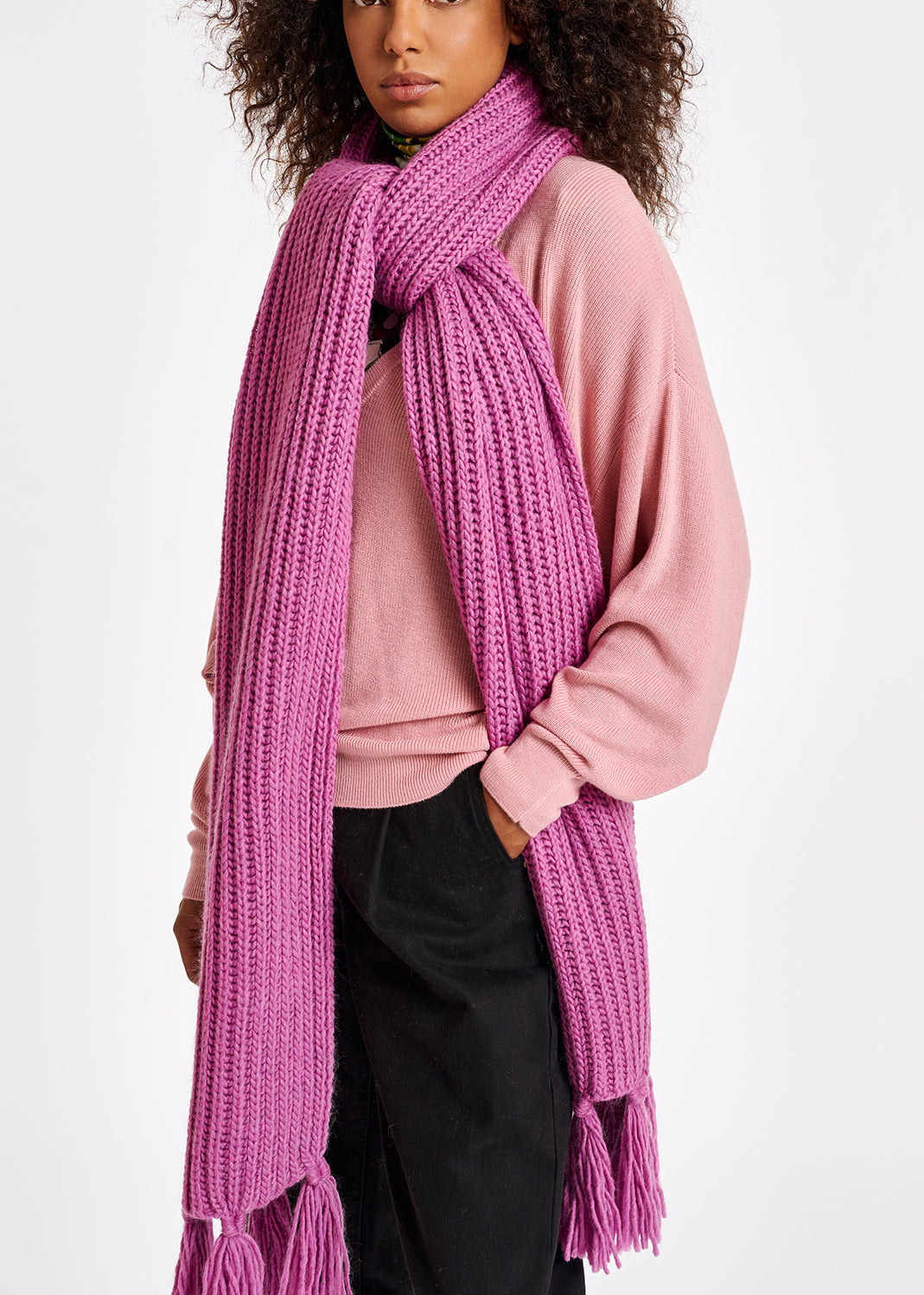 Long lilac ribbed-knit scarf RE—SSENTIEL | Essentiel second hand