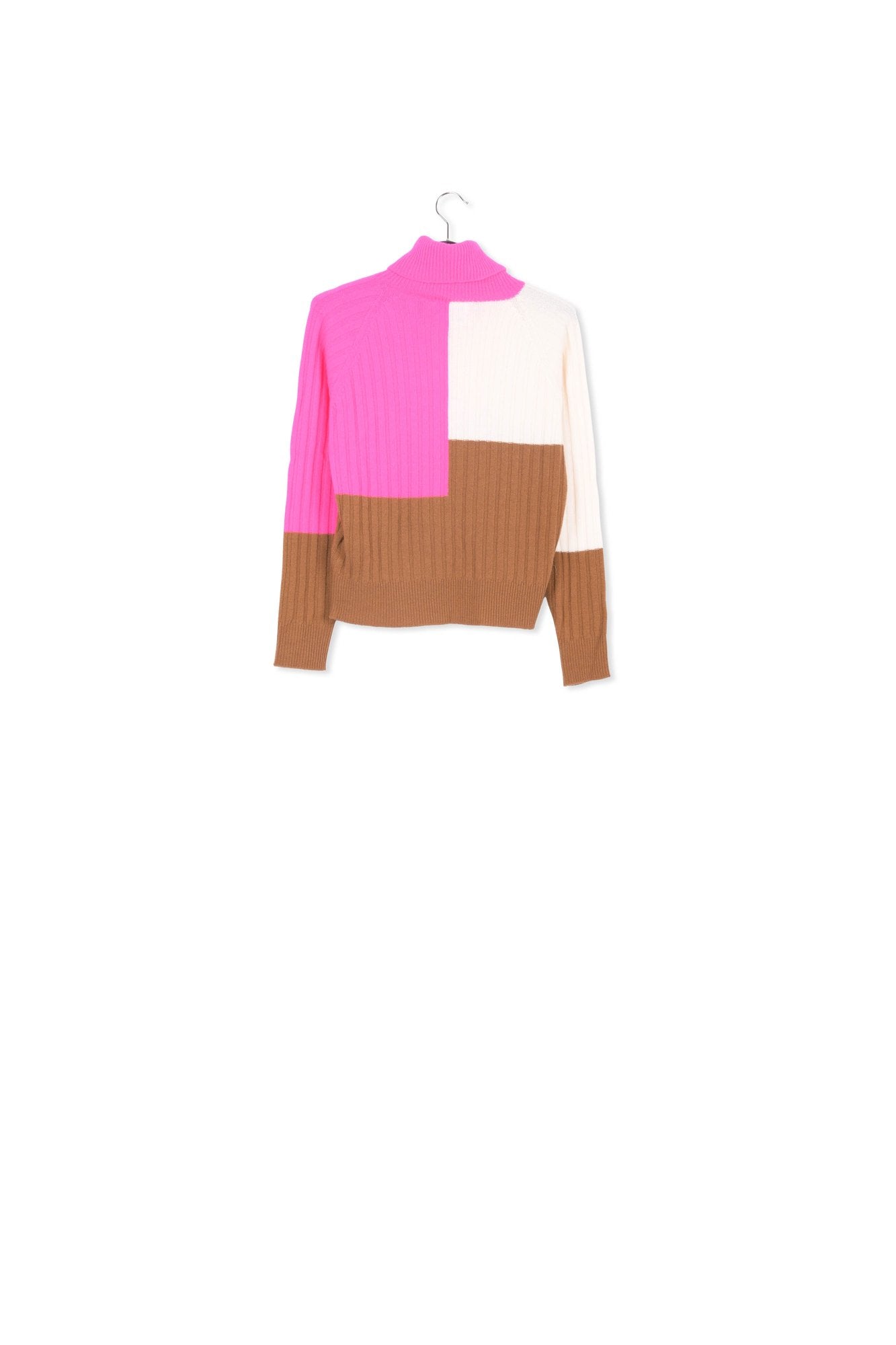 Brown, off-white and neon pink rib-knit sweater RE—SSENTIEL | Essentiel second hand