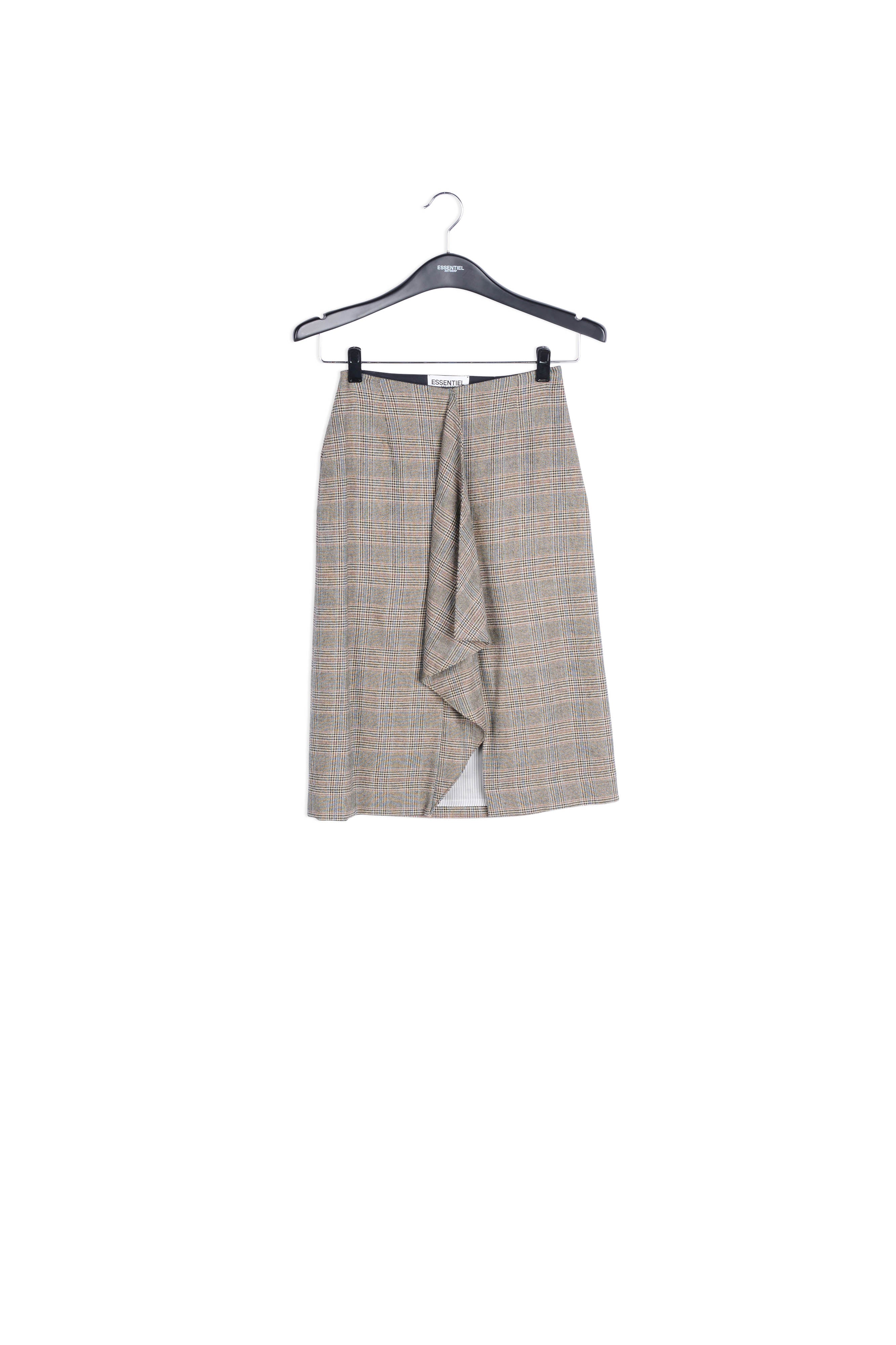 Jupe grise à carreaux avec fente volantée RE—SSENTIEL | Essentiel second hand