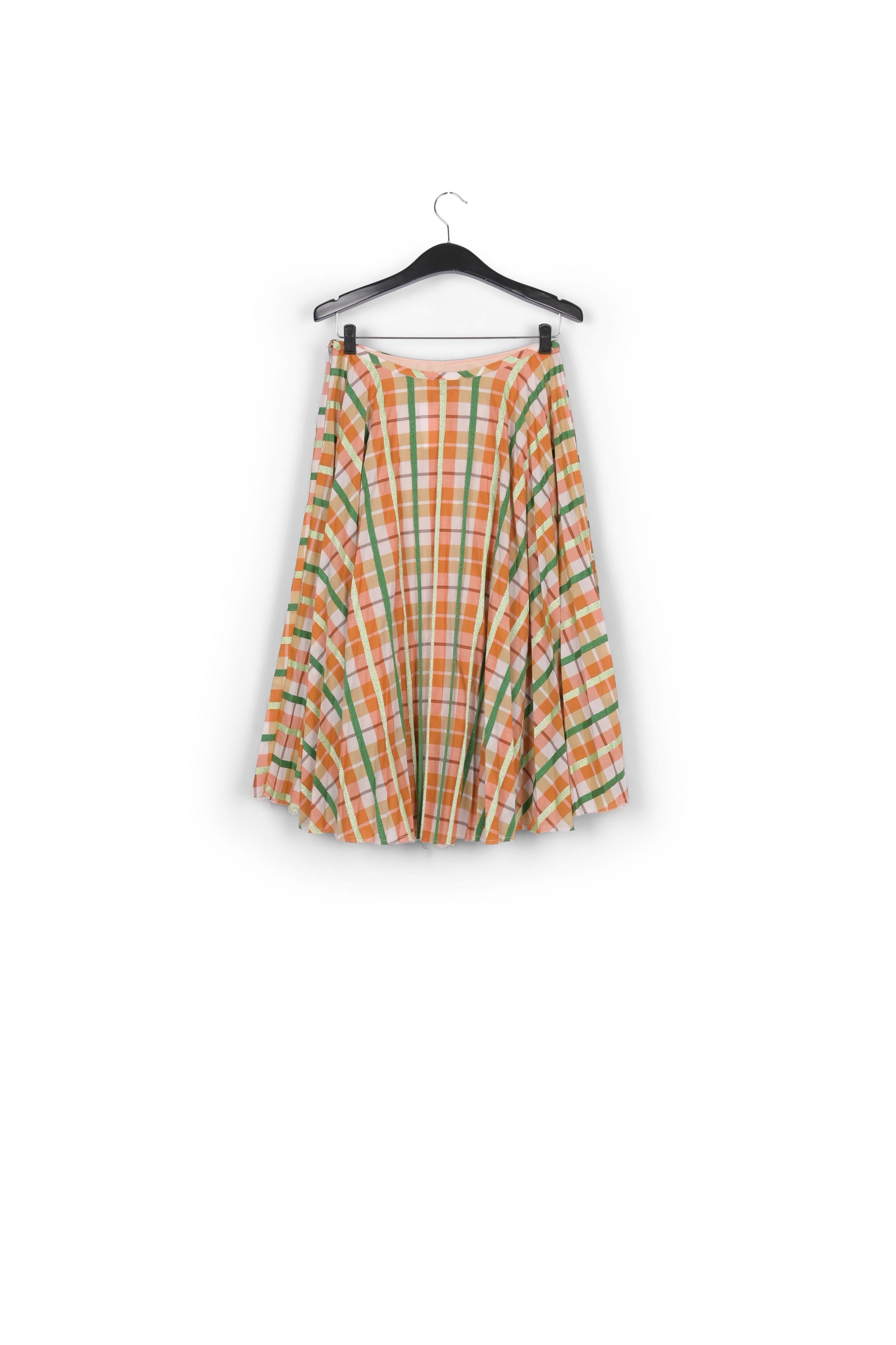 Beige and green plaid cotton-blend pleated skirt RE—SSENTIEL | Essentiel second hand