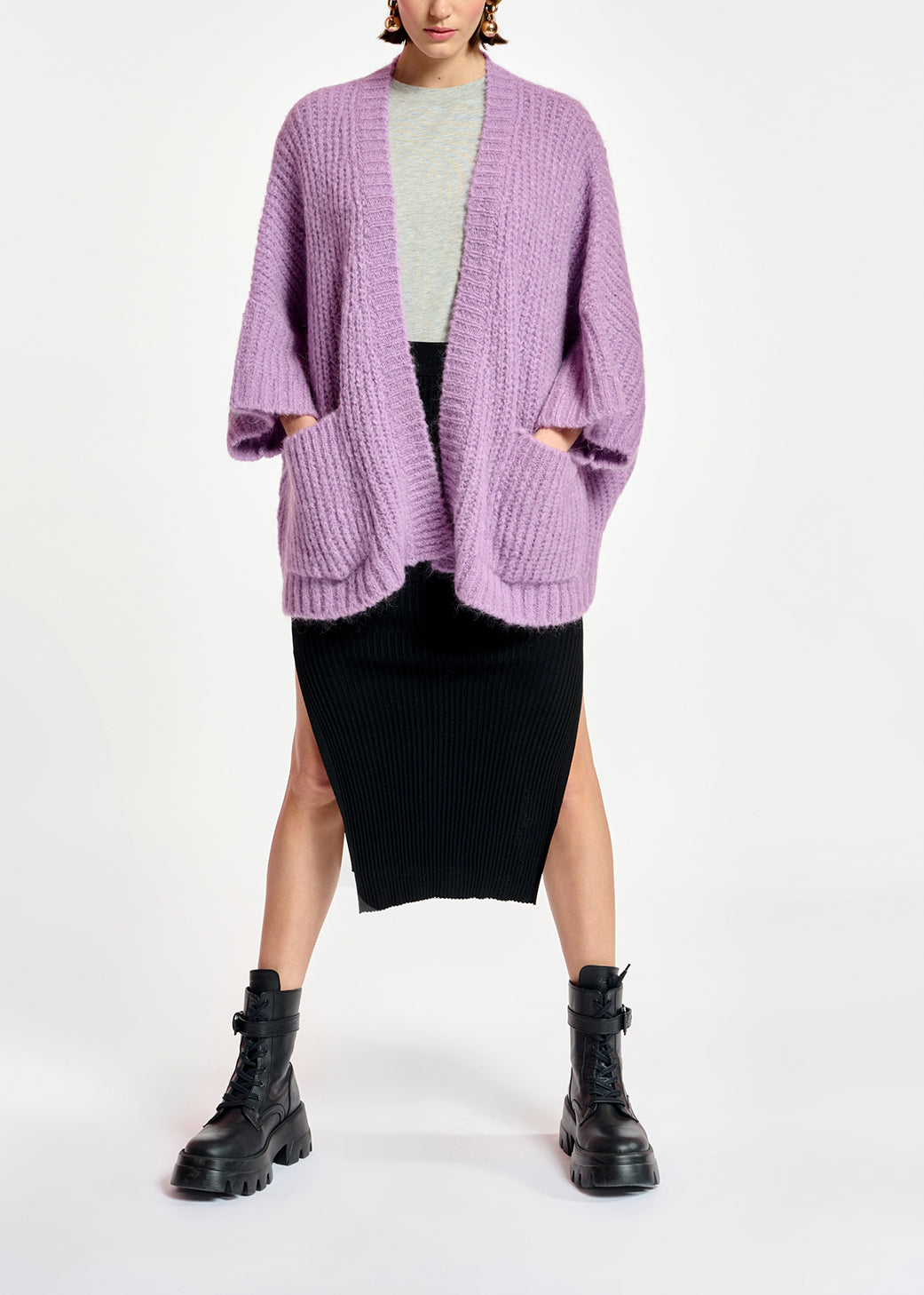 Cardigan mauve à coupe boxy RE—SSENTIEL | Essentiel second hand