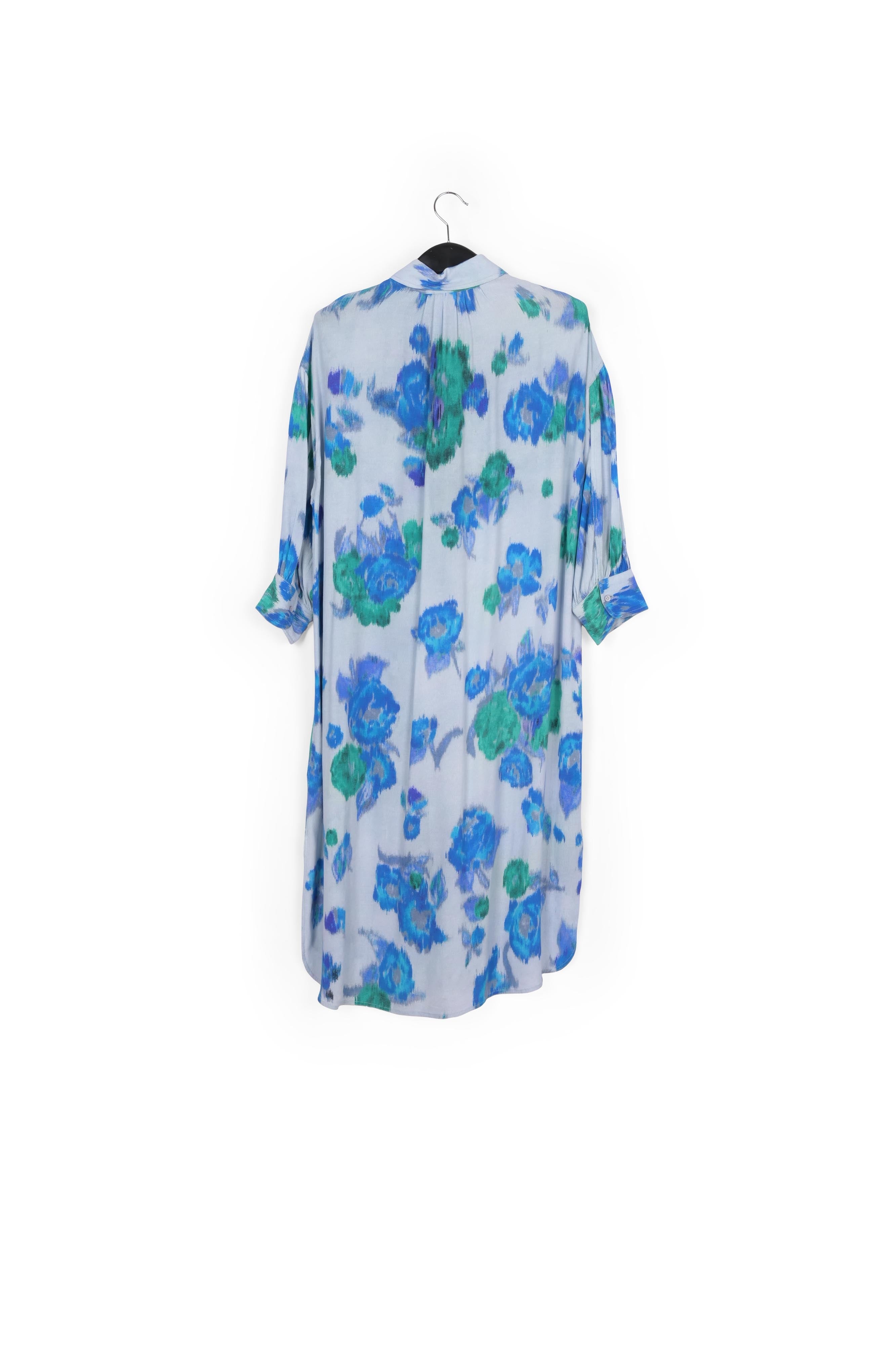 Light blue, blue and green floral-print shirt dress RE—SSENTIEL | Essentiel second hand