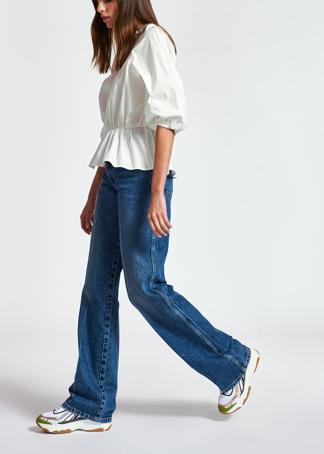 Witte peplumtop van popeline met bloemen RE—SSENTIEL | Essentiel second hand