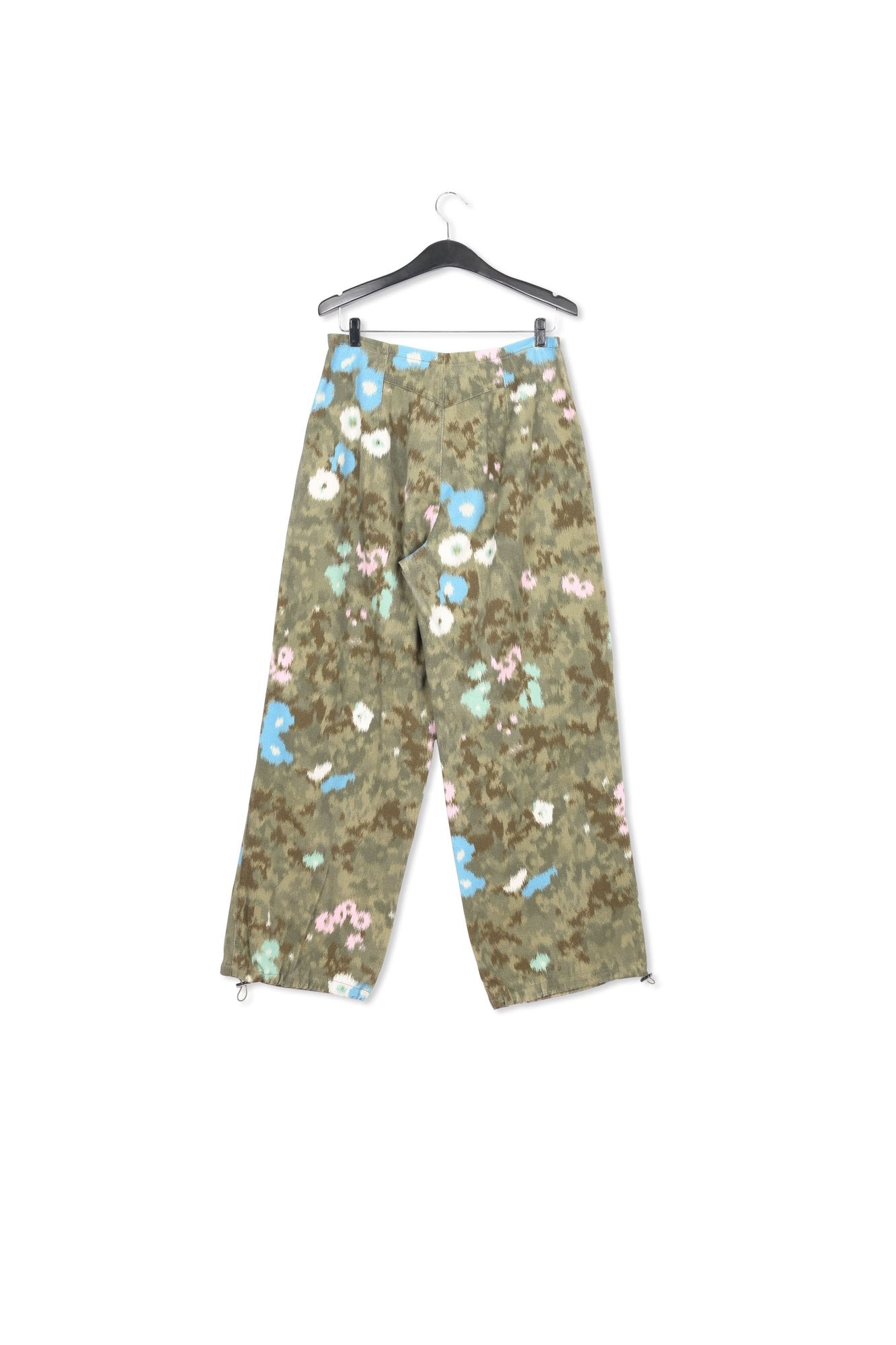 Khaki floral print cotton cargo pants RE—SSENTIEL | Essentiel second hand