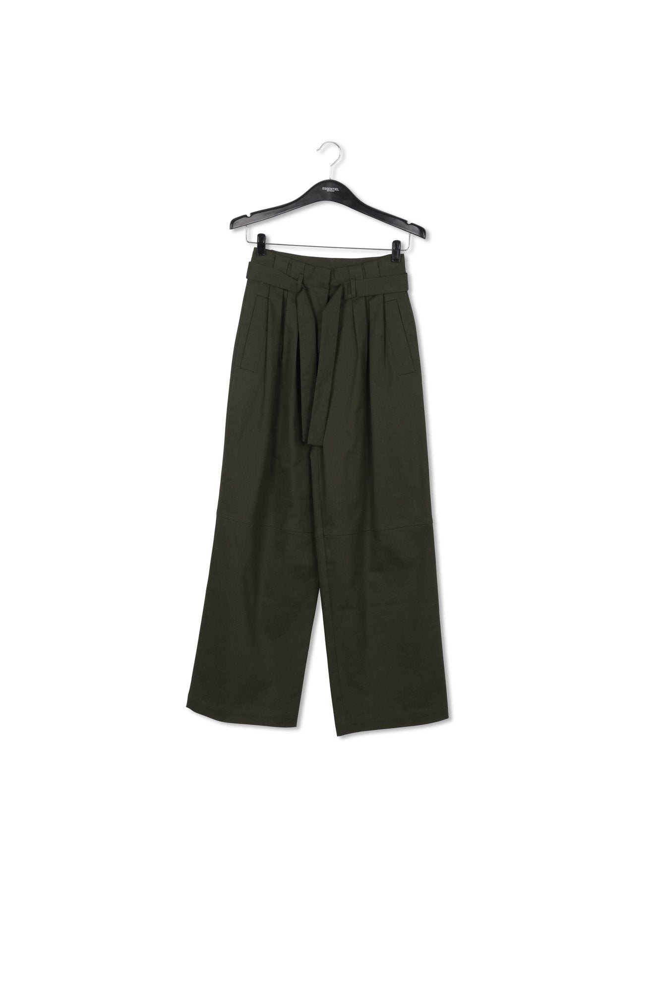 Dark green belted straight-leg pants RE—SSENTIEL | Essentiel second hand