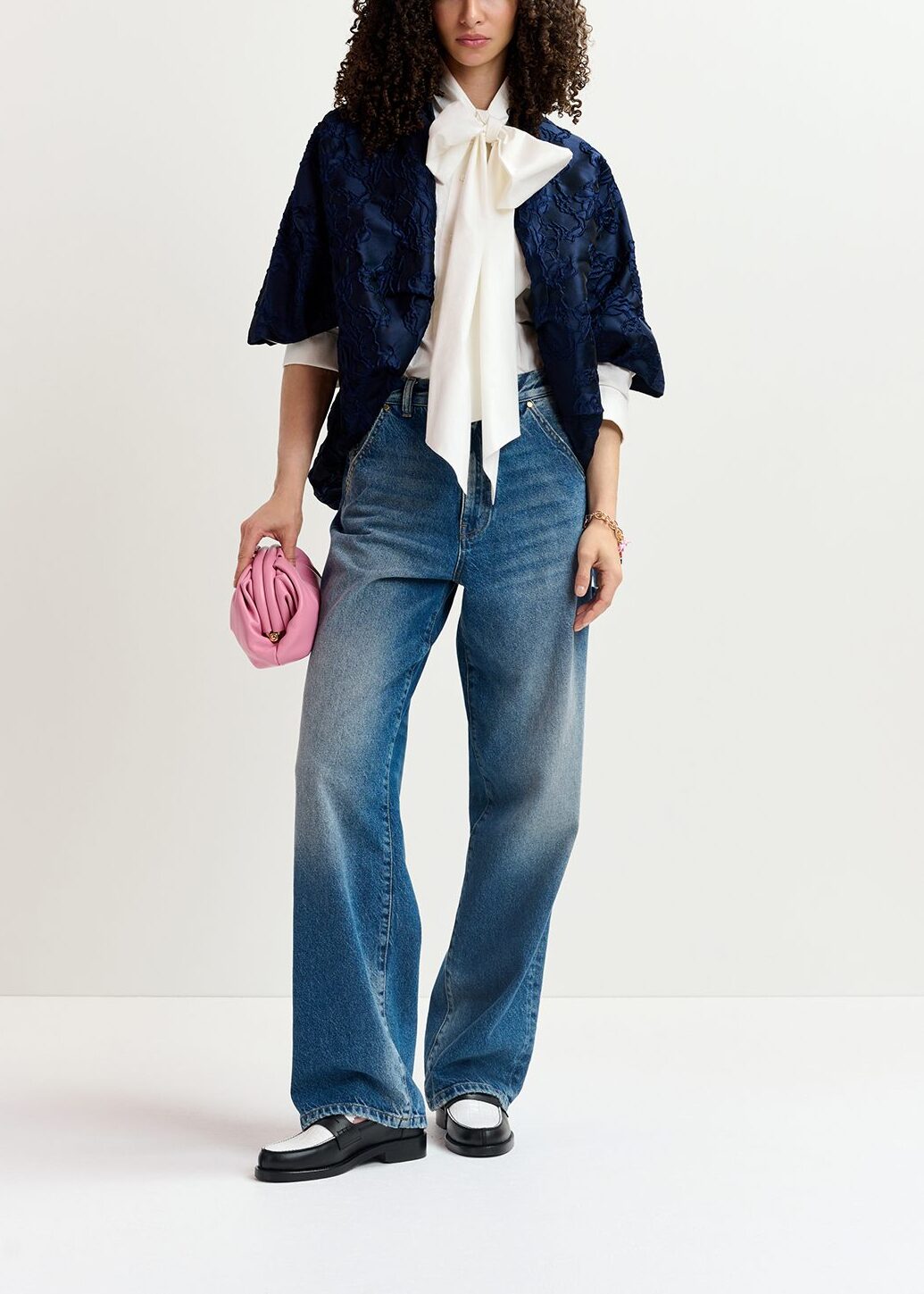 Navy blue jacquard-woven puffy jacket RE—SSENTIEL | Essentiel second hand