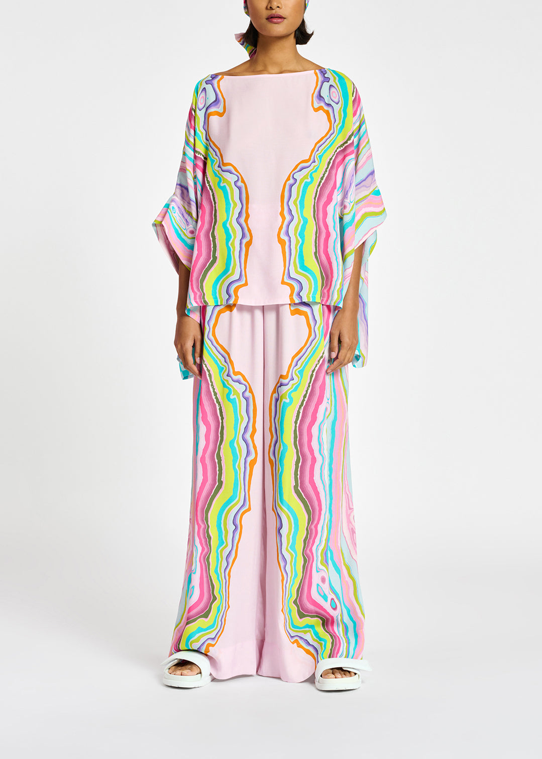 Lilac wide-leg pants with multicolor print RE—SSENTIEL | Essentiel second hand