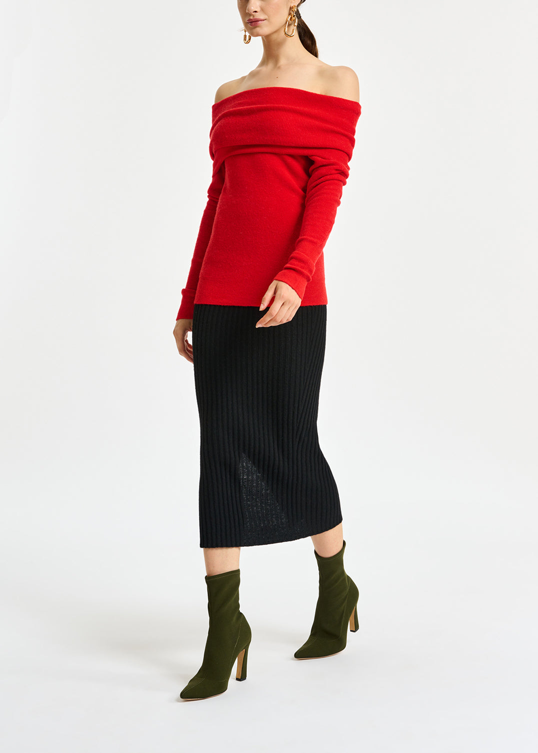 Red off-the-shoulder knit sweater RE—SSENTIEL | Essentiel second hand