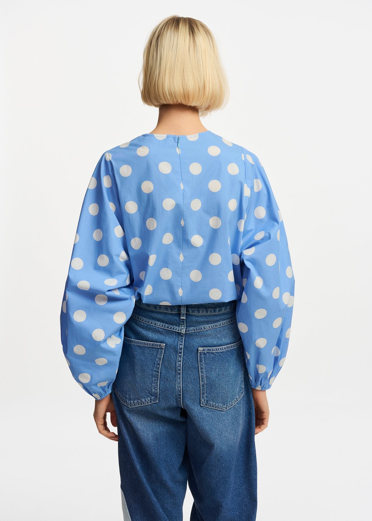 Blue and white polka-dot top with puffed sleeves RE—SSENTIEL | Essentiel second hand