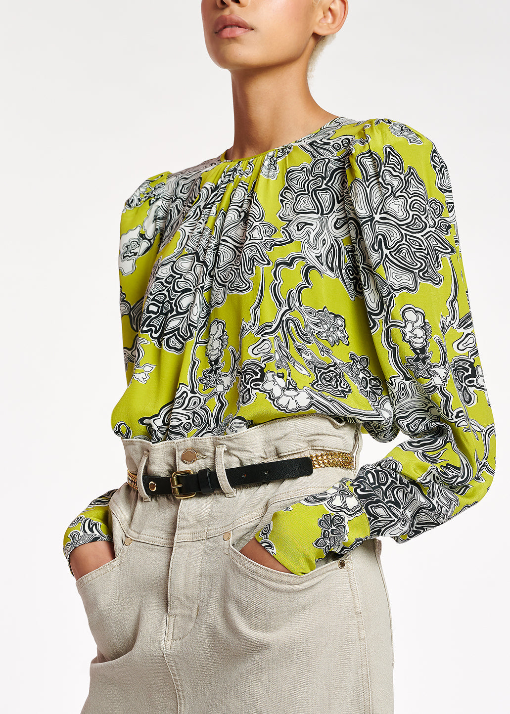 Lime green floral-print top RE—SSENTIEL | Essentiel second hand