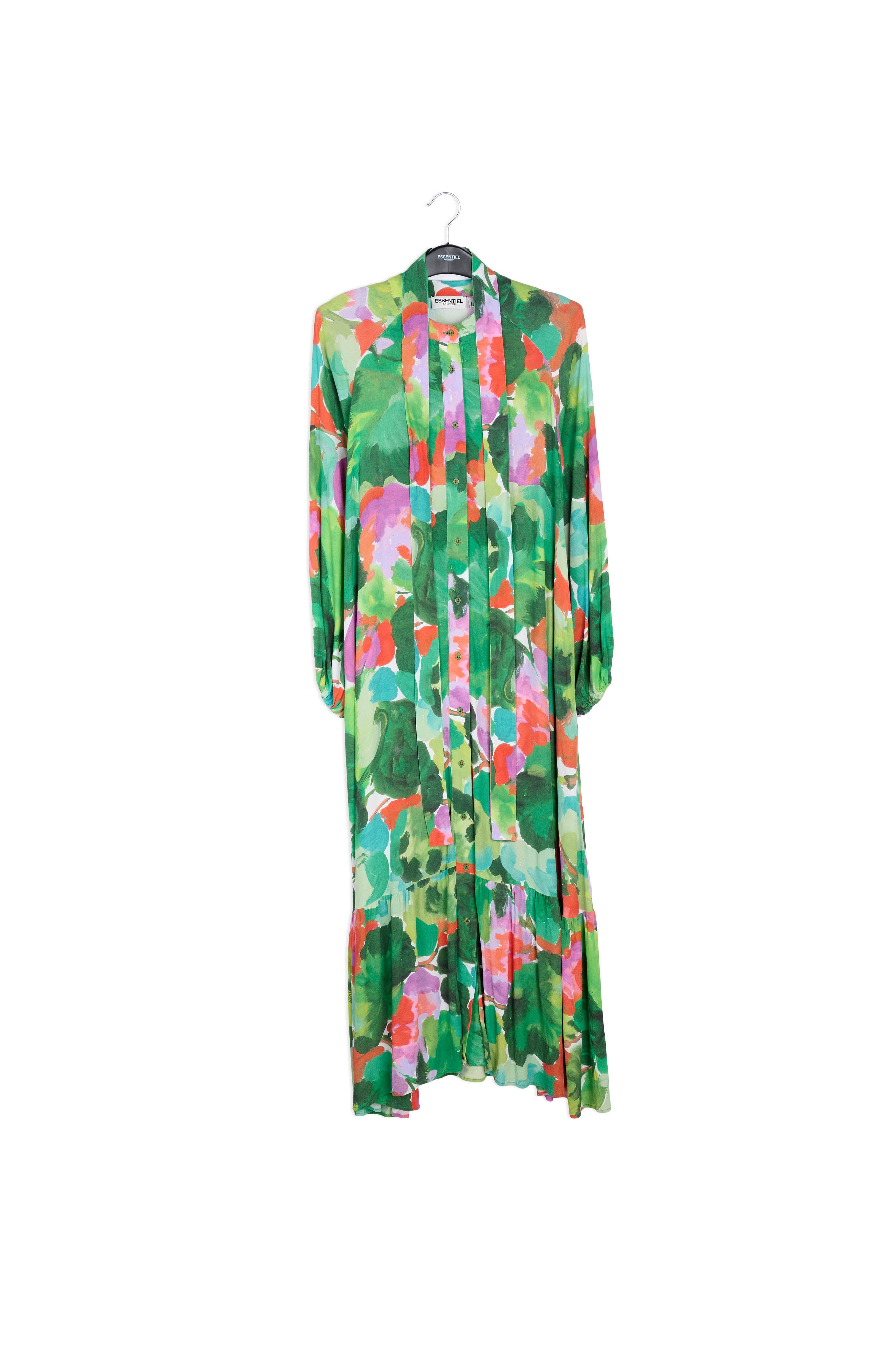 Green watercolor print maxi-length shirt dress RE—SSENTIEL | Essentiel second hand