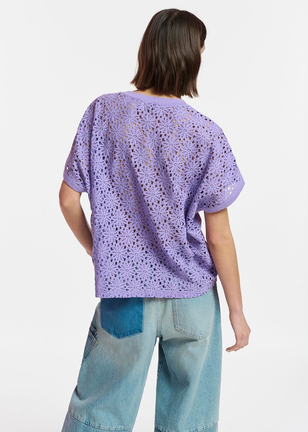 Lilac T-shirt with lace back panel RE—SSENTIEL | Essentiel second hand