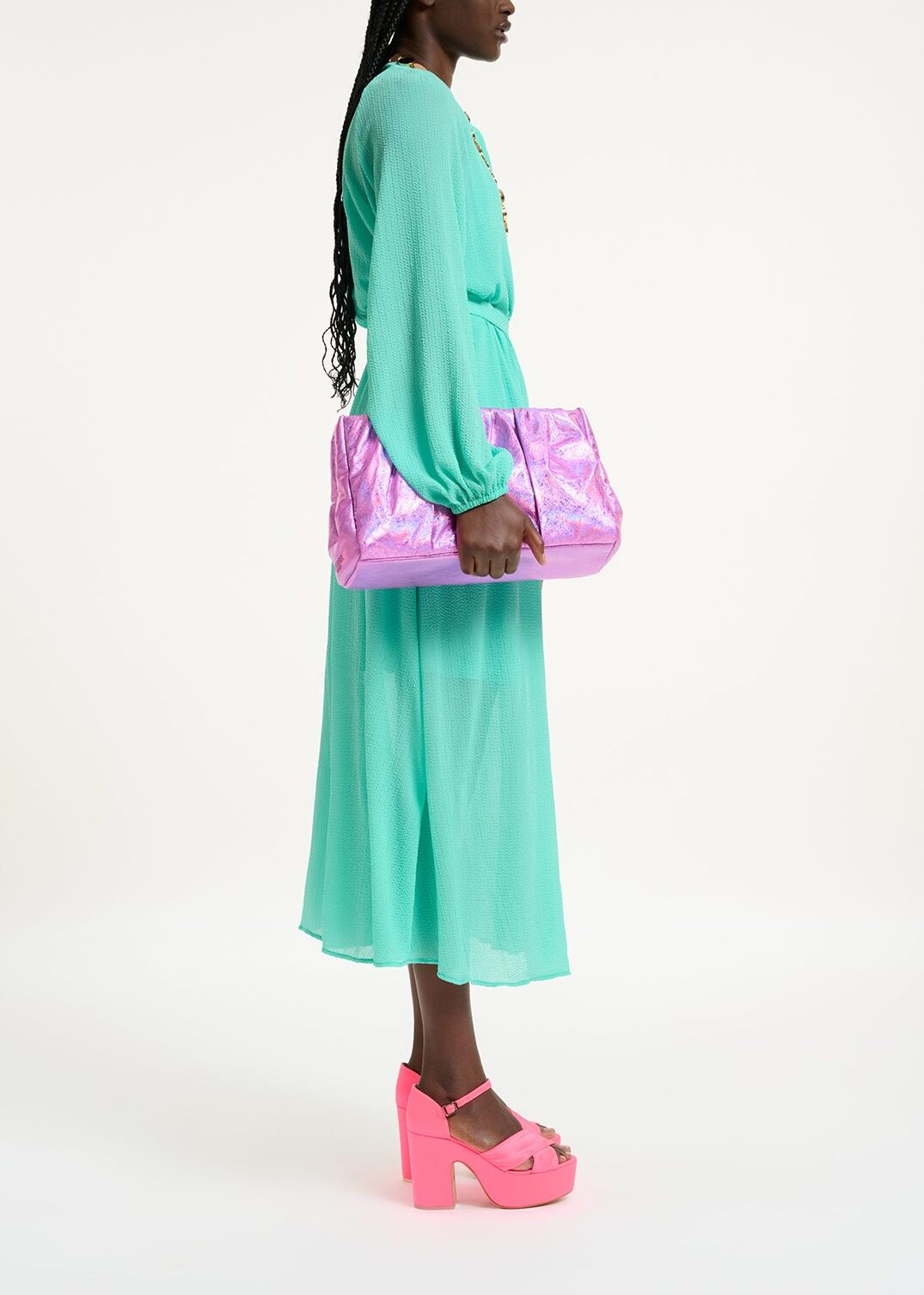 Robe chemise midi turquoise avec ceinture RE—SSENTIEL | Essentiel second hand