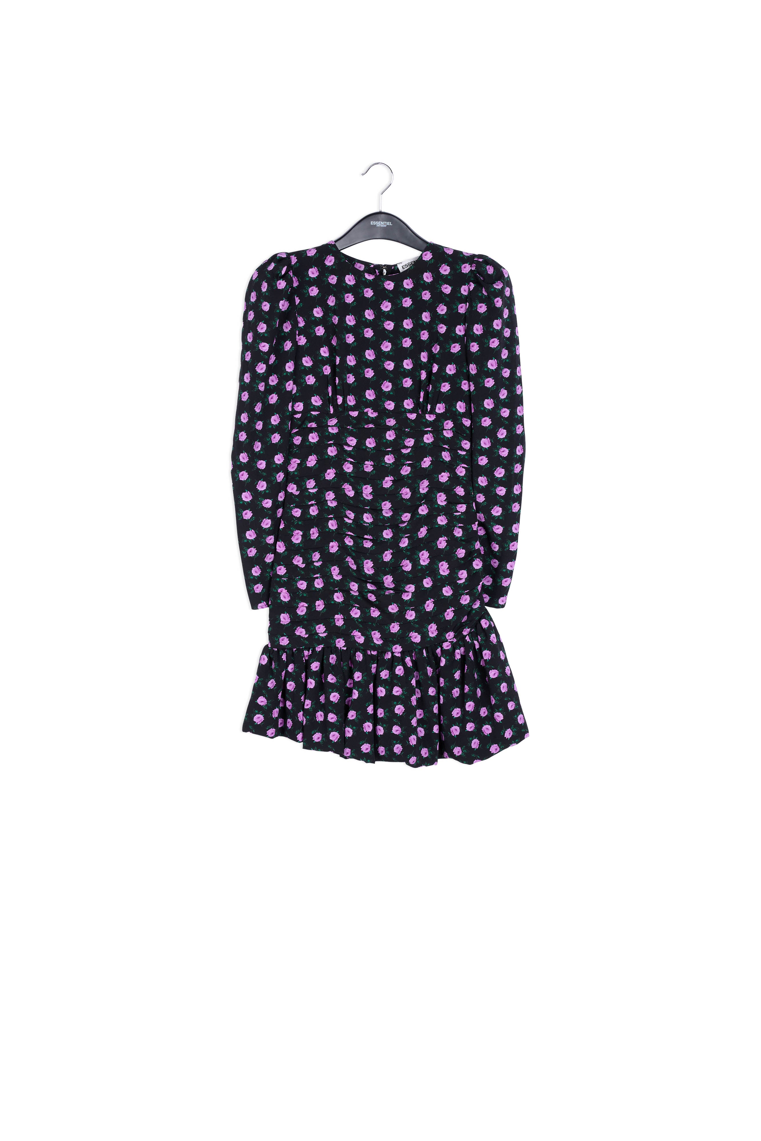 Zwarte mini-jurk met bloemenprint RE—SSENTIEL | Essentiel second hand