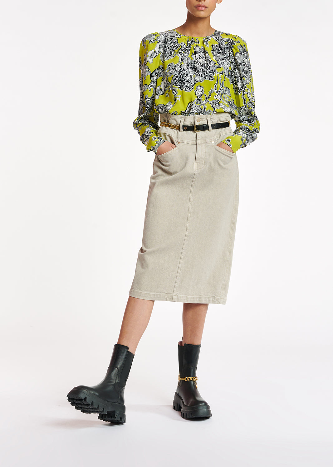 Lime green floral-print top RE—SSENTIEL | Essentiel second hand