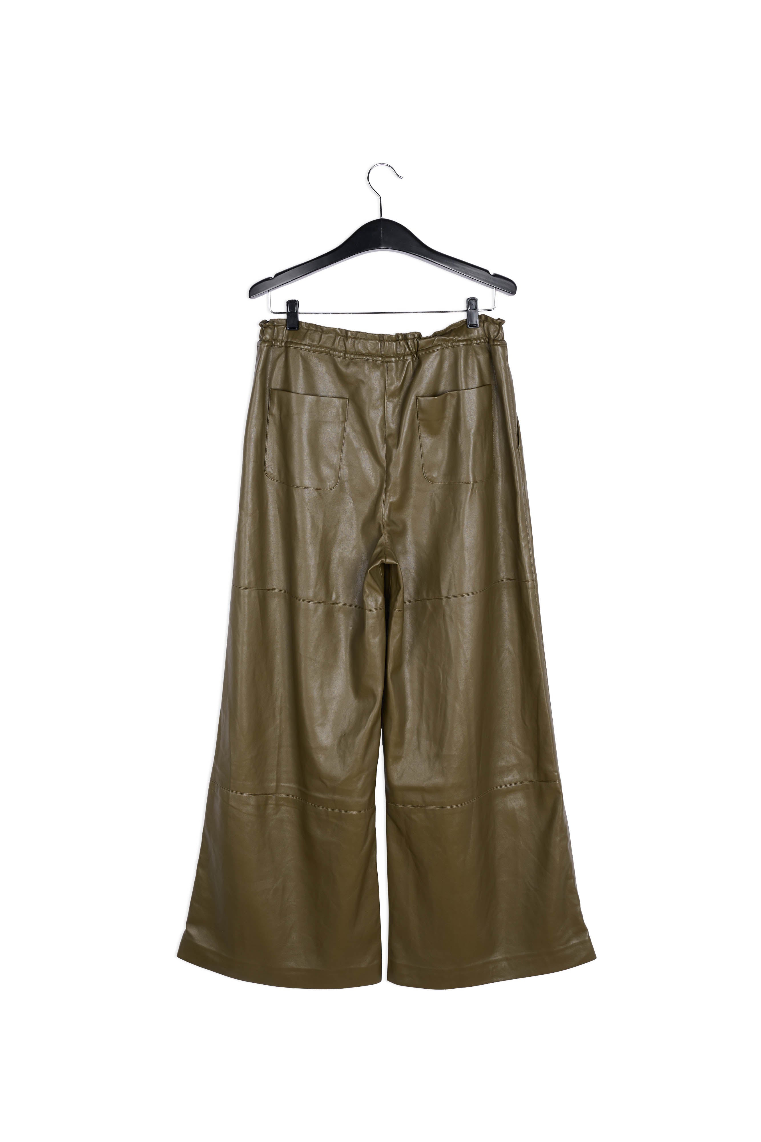 Khaki faux leather wide-leg pants RE—SSENTIEL | Essentiel second hand