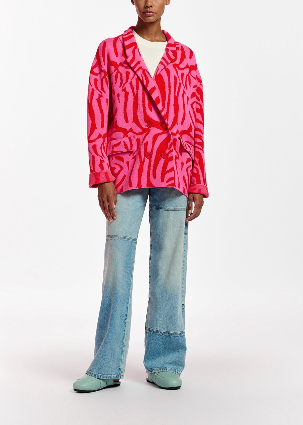 Off-white organic cotton T-shirt with hamburger embroidery RE—SSENTIEL | Essentiel second hand