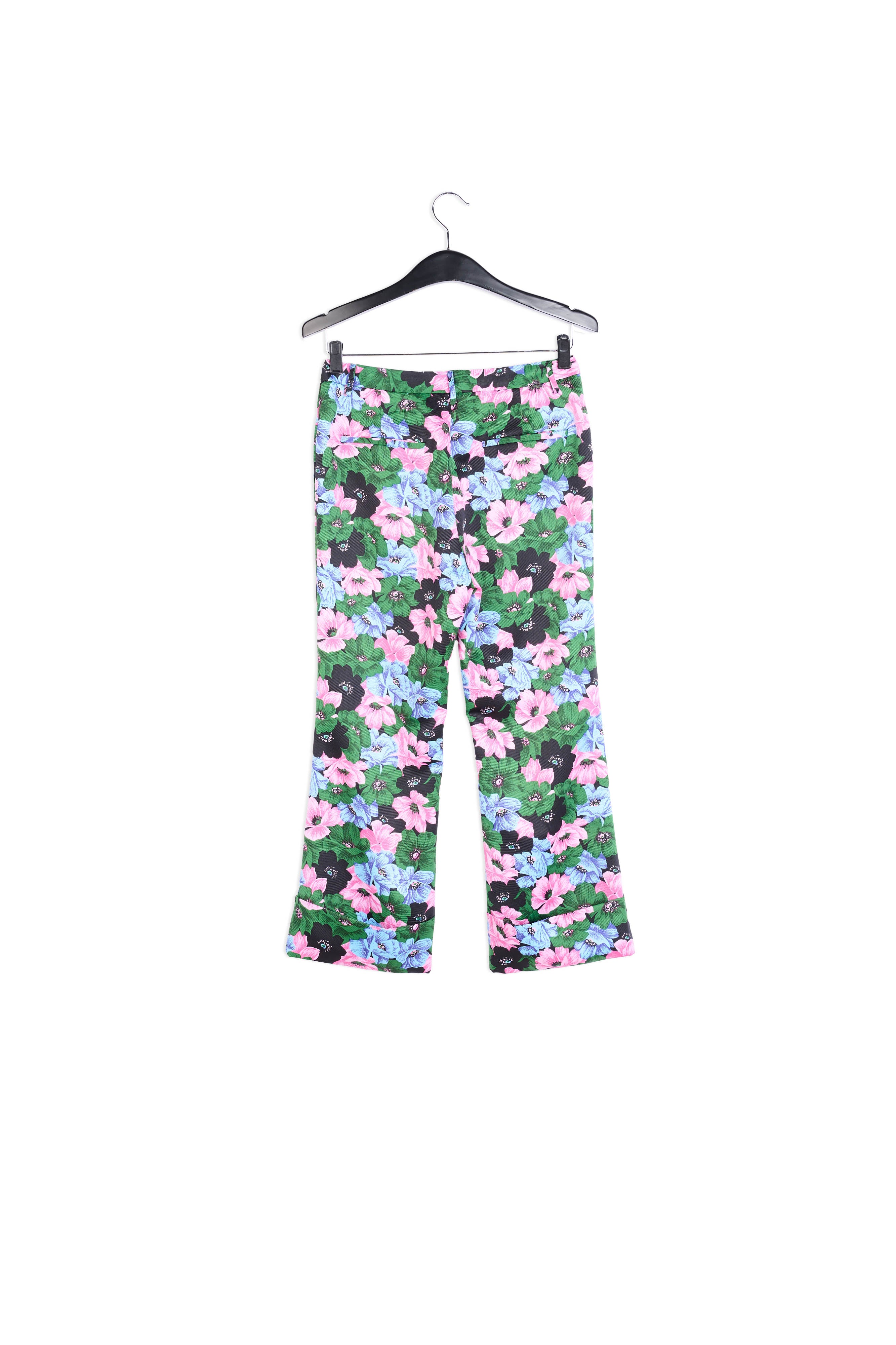 Pantalon tailleur rose, bleu clair et vert bouteille à imprimé fleuri RE—SSENTIEL | Essentiel second hand