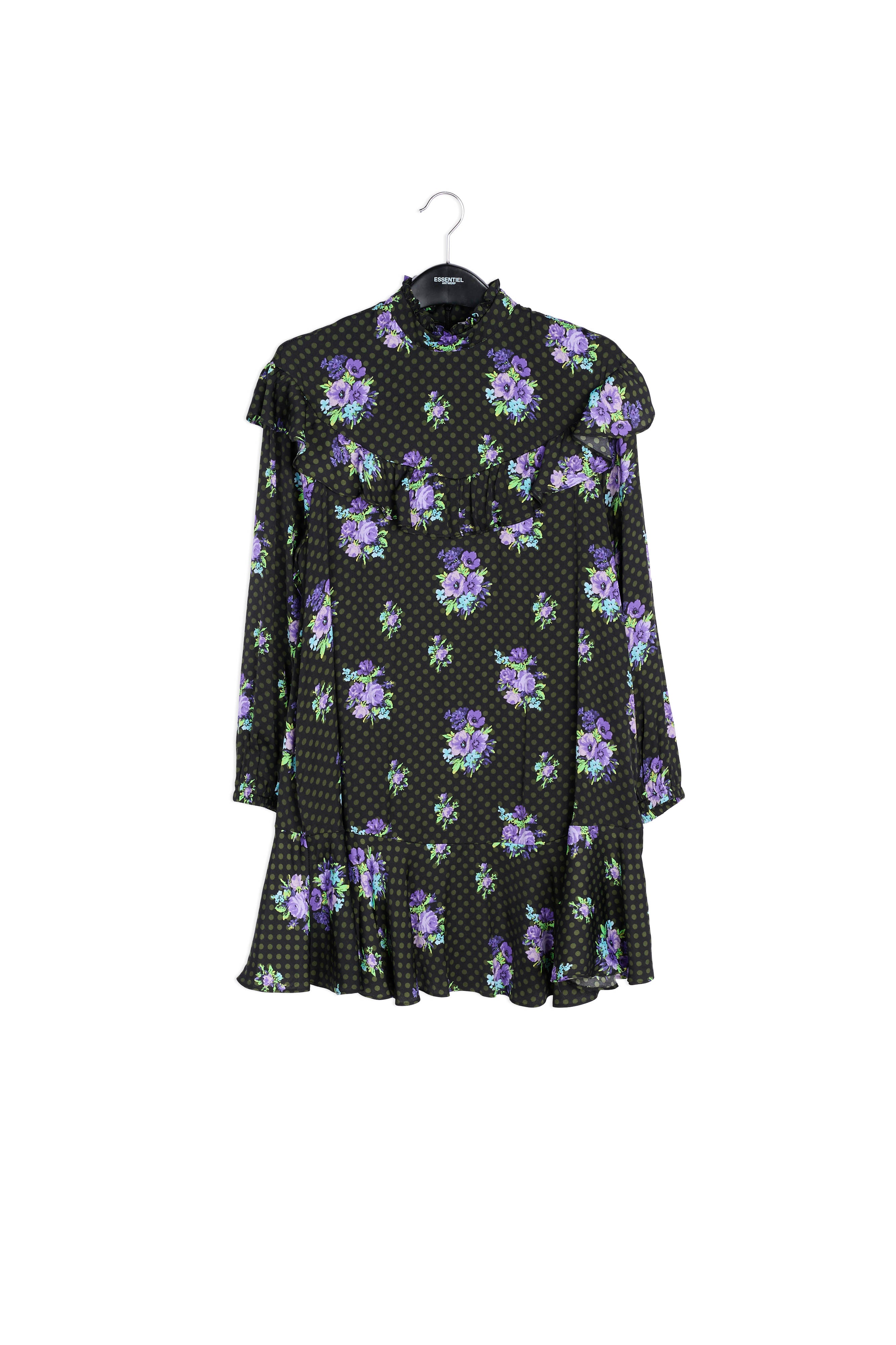 Black and purple ruffled a-line dress RE—SSENTIEL | Essentiel second hand
