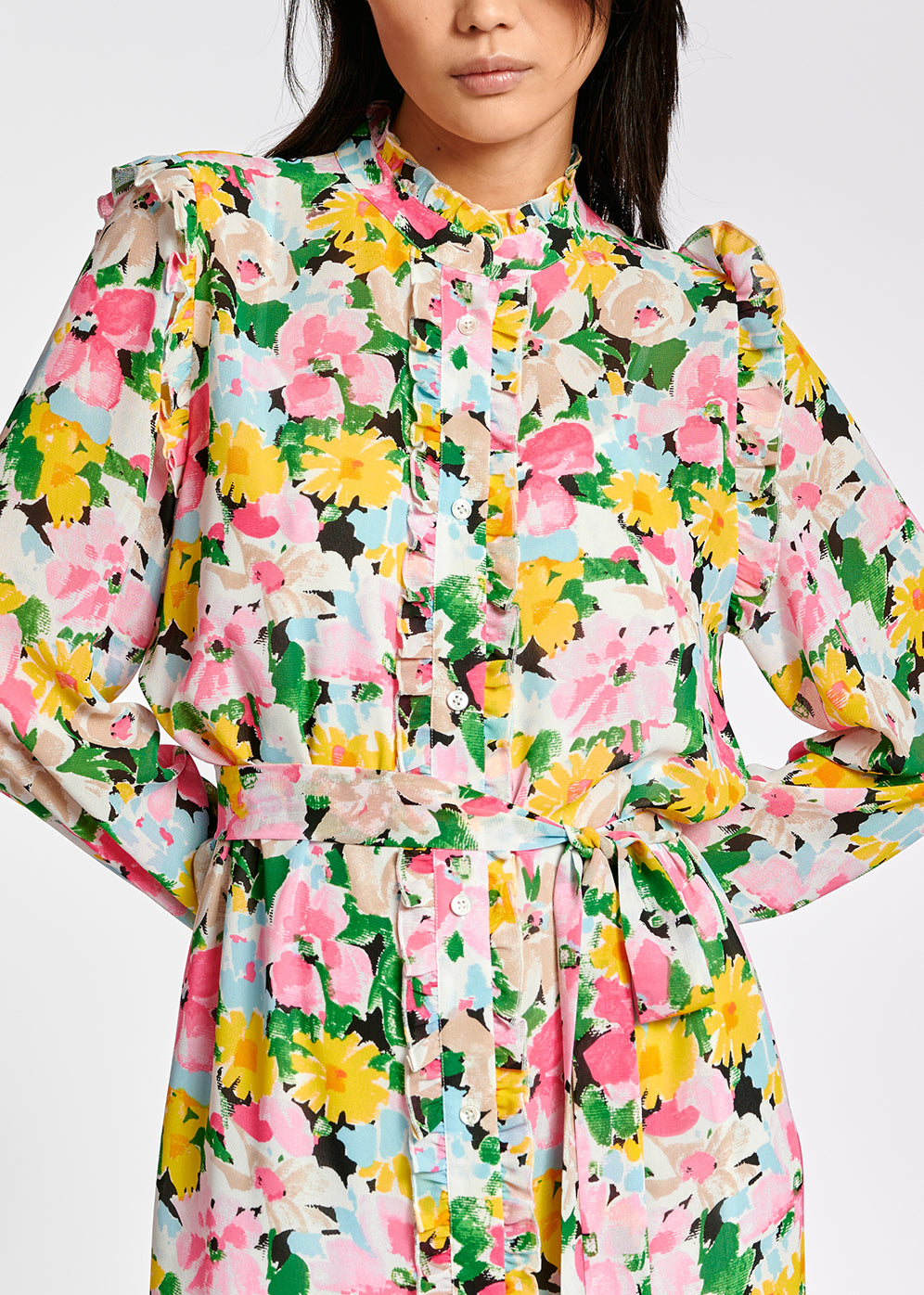 Colorful floral ruffle-detailed shirt dress RE—SSENTIEL | Essentiel second hand