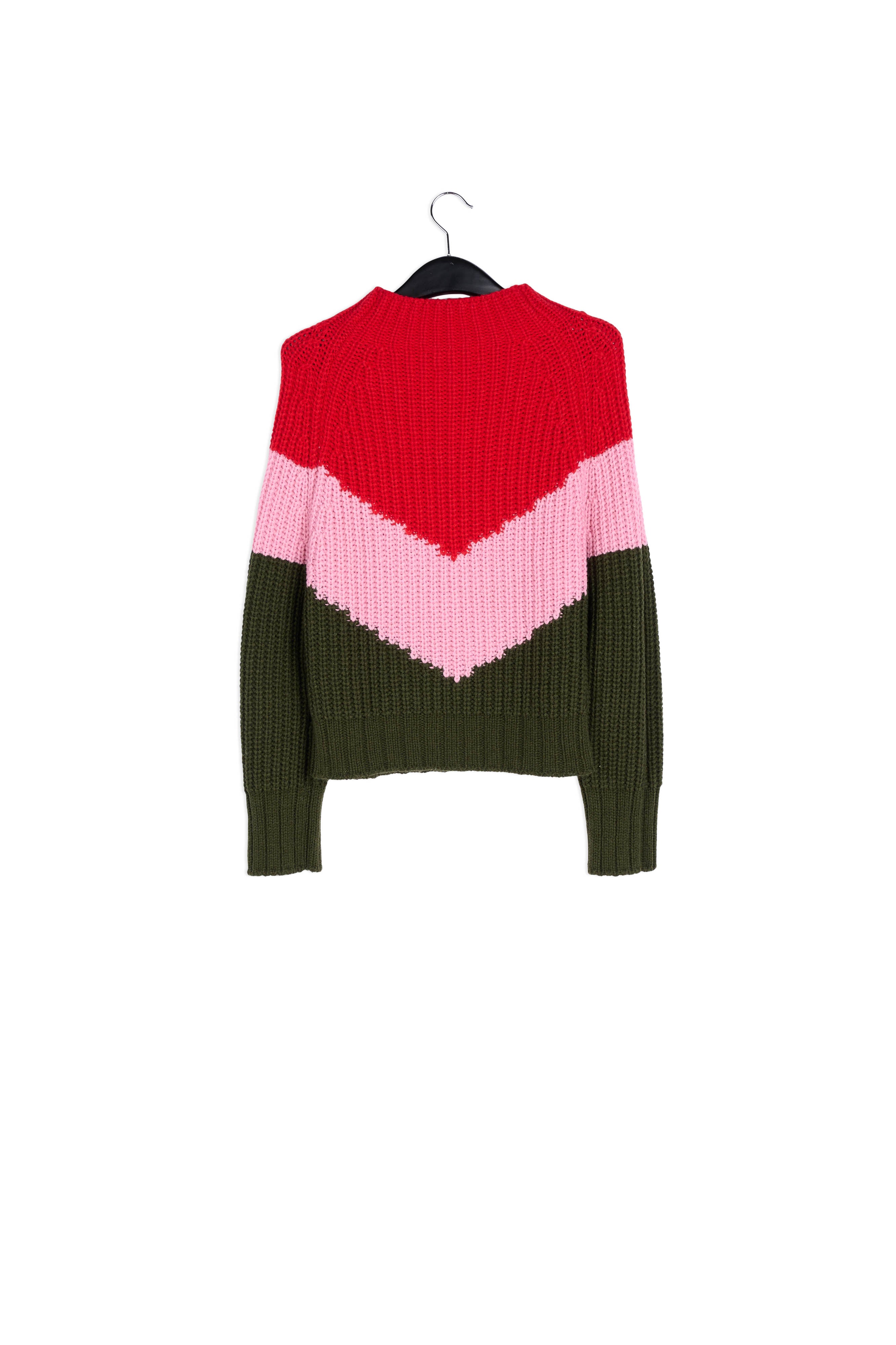 Khaki, pink and red v-panel knitted sweater RE—SSENTIEL | Essentiel second hand
