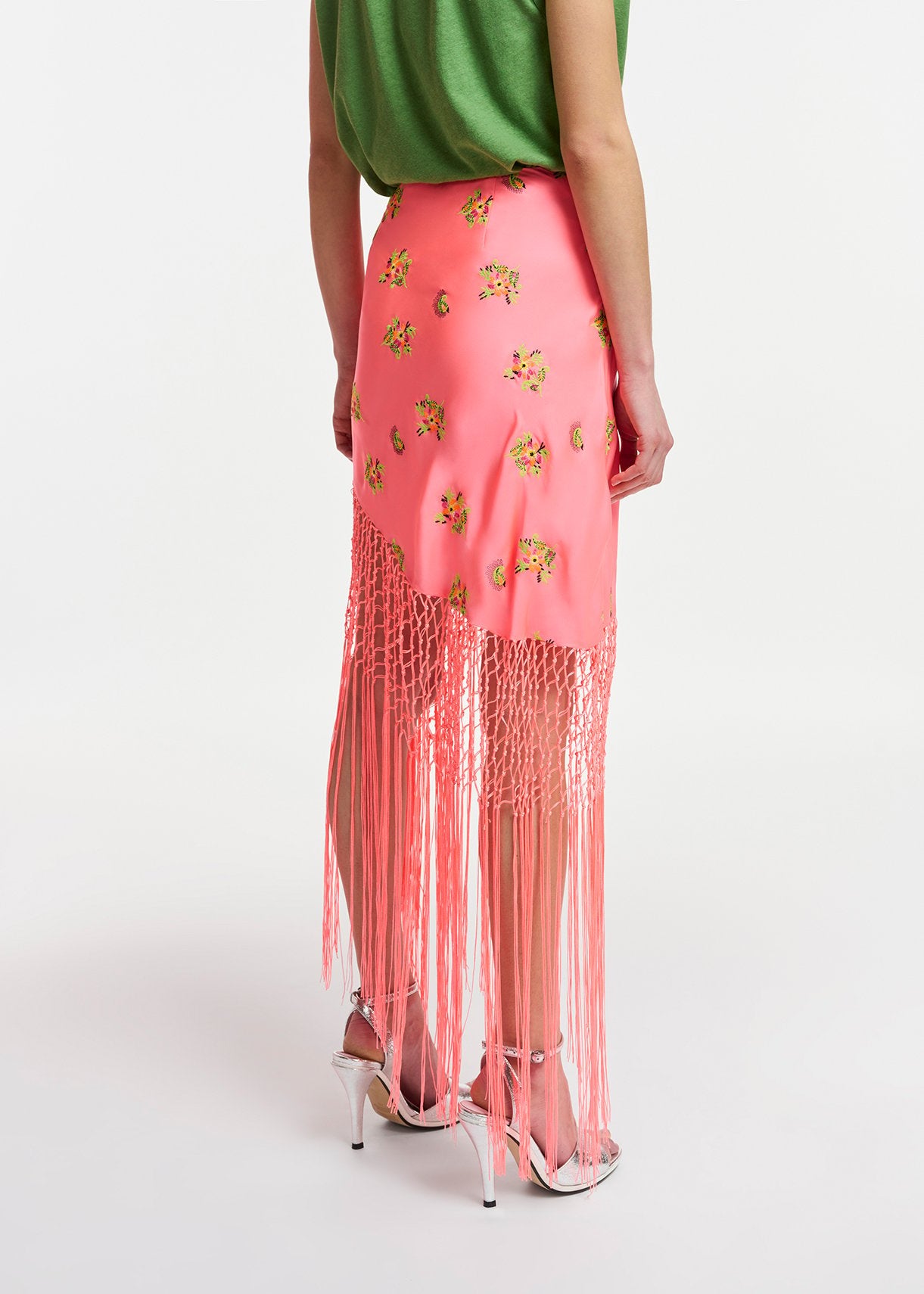 Peach embroidered front-tie mini skirt with fringes RE—SSENTIEL | Essentiel second hand