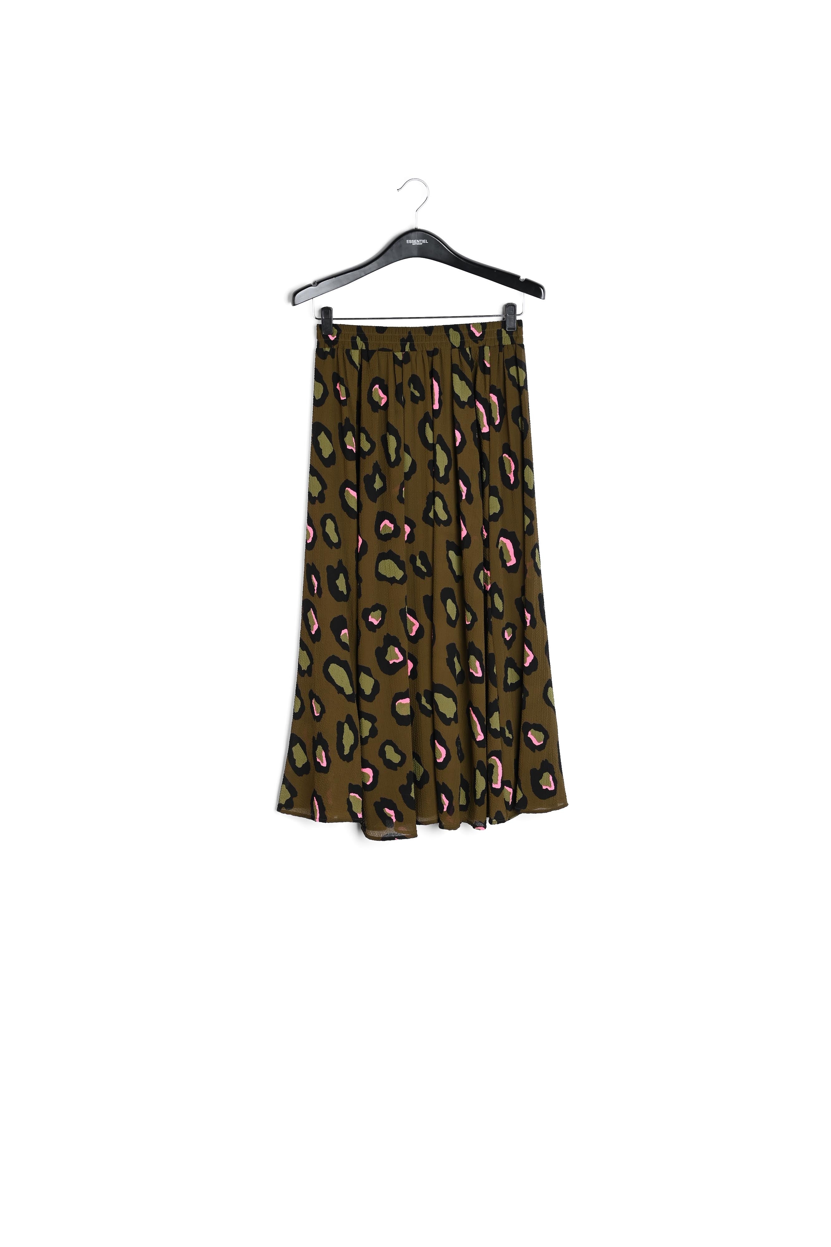 Jupe midi kaki à imprimé léopard RE—SSENTIEL | Essentiel second hand
