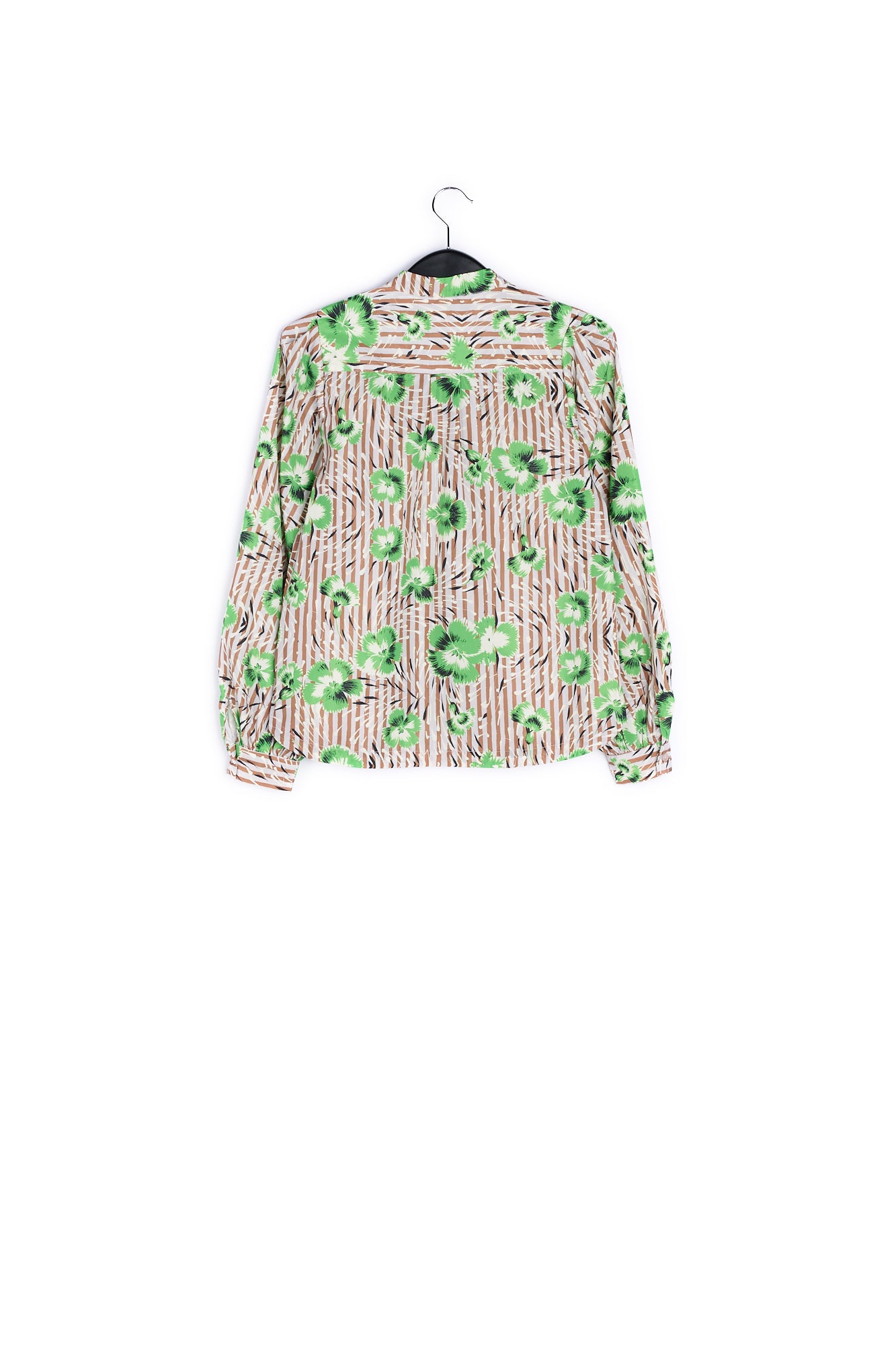 Stripe and green floral print puffed-sleeve top RE—SSENTIEL | Essentiel second hand