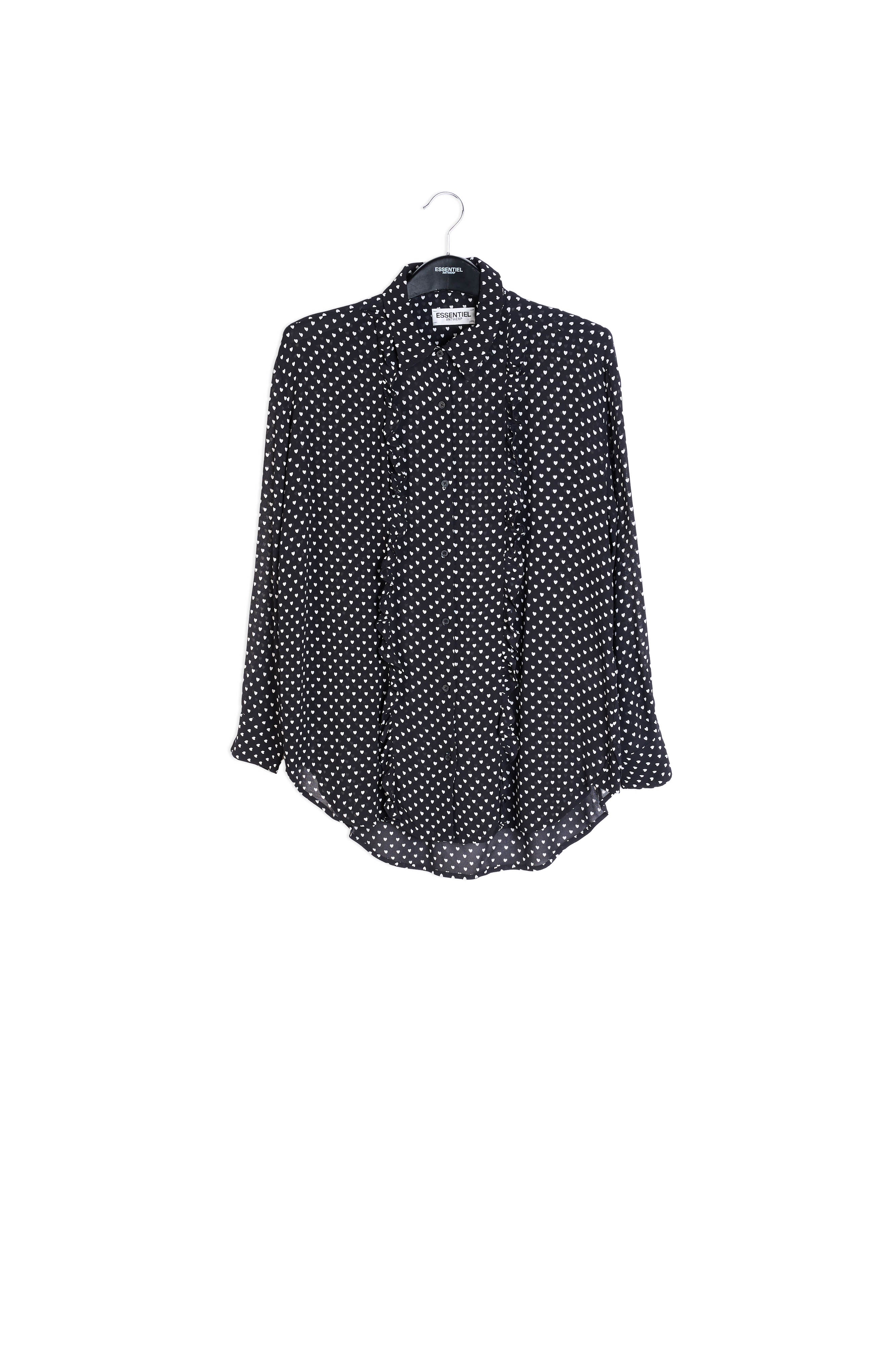 Zwart hemd met ruches en hartenprint RE—SSENTIEL | Essentiel second hand